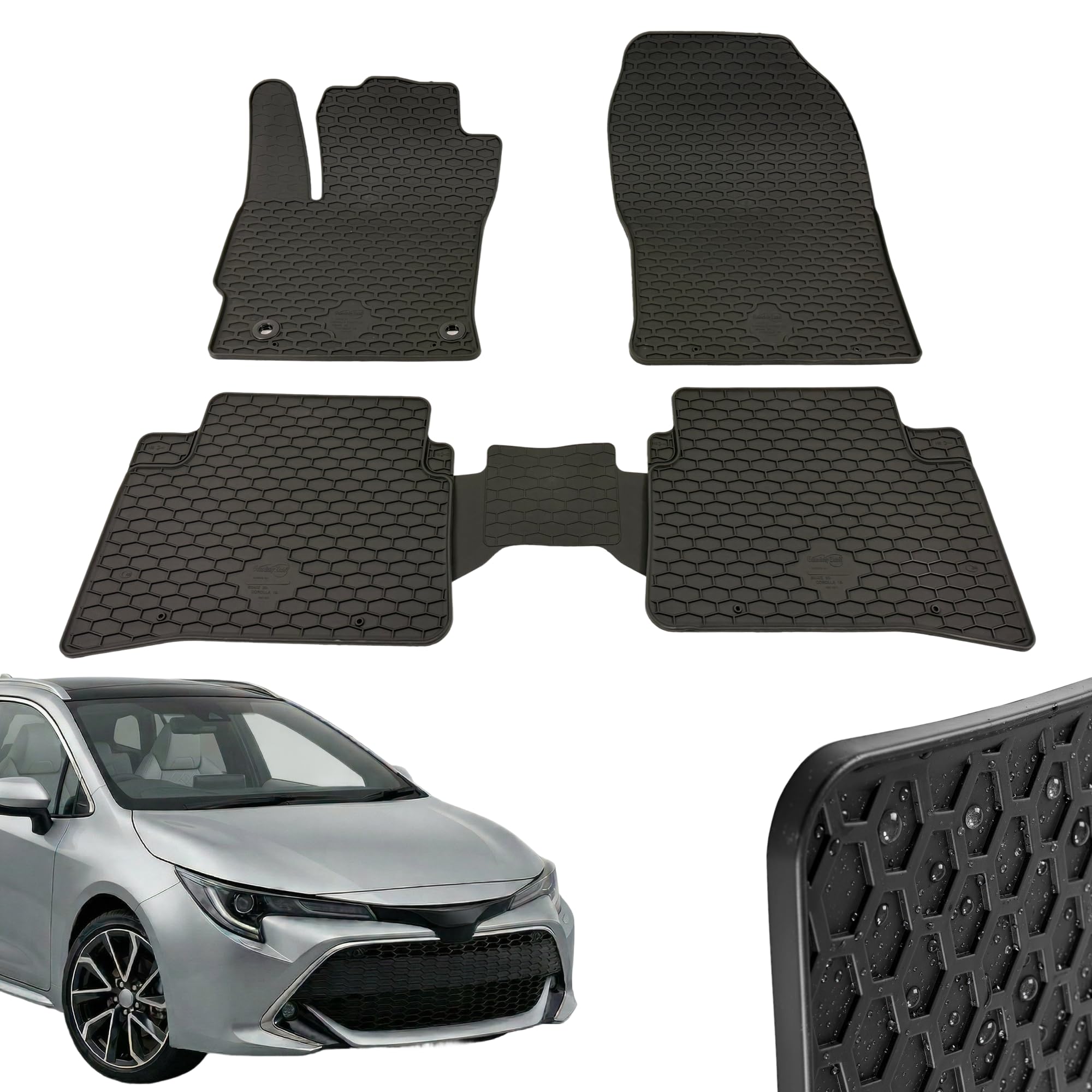 Gama Fussmatten + Mitteltunnelabdeckung Set Für TOYOTA COROLLA III (2019-) HATCHBACK & WAGON, HYBRID Zubehör — Gummimatten + Tunnelabdeckung Auto | Premium TPE Material | Allwetter | Perfekte Passform