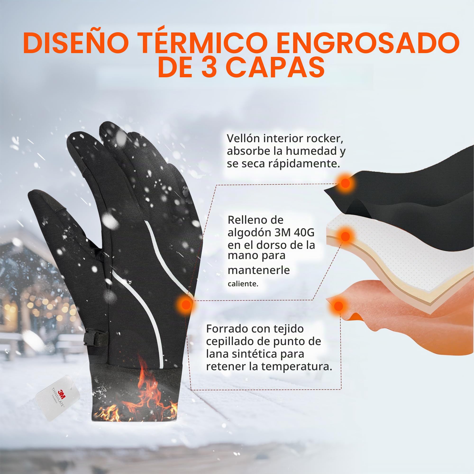 Origem guantes térmicos hombre mujer, 3M Thinsulate guantes moto invierno,guantes de ciclismo a prueba de agua,antideslizante pantalla táctil guantes con caliente forro para correr,conducir,senderismo