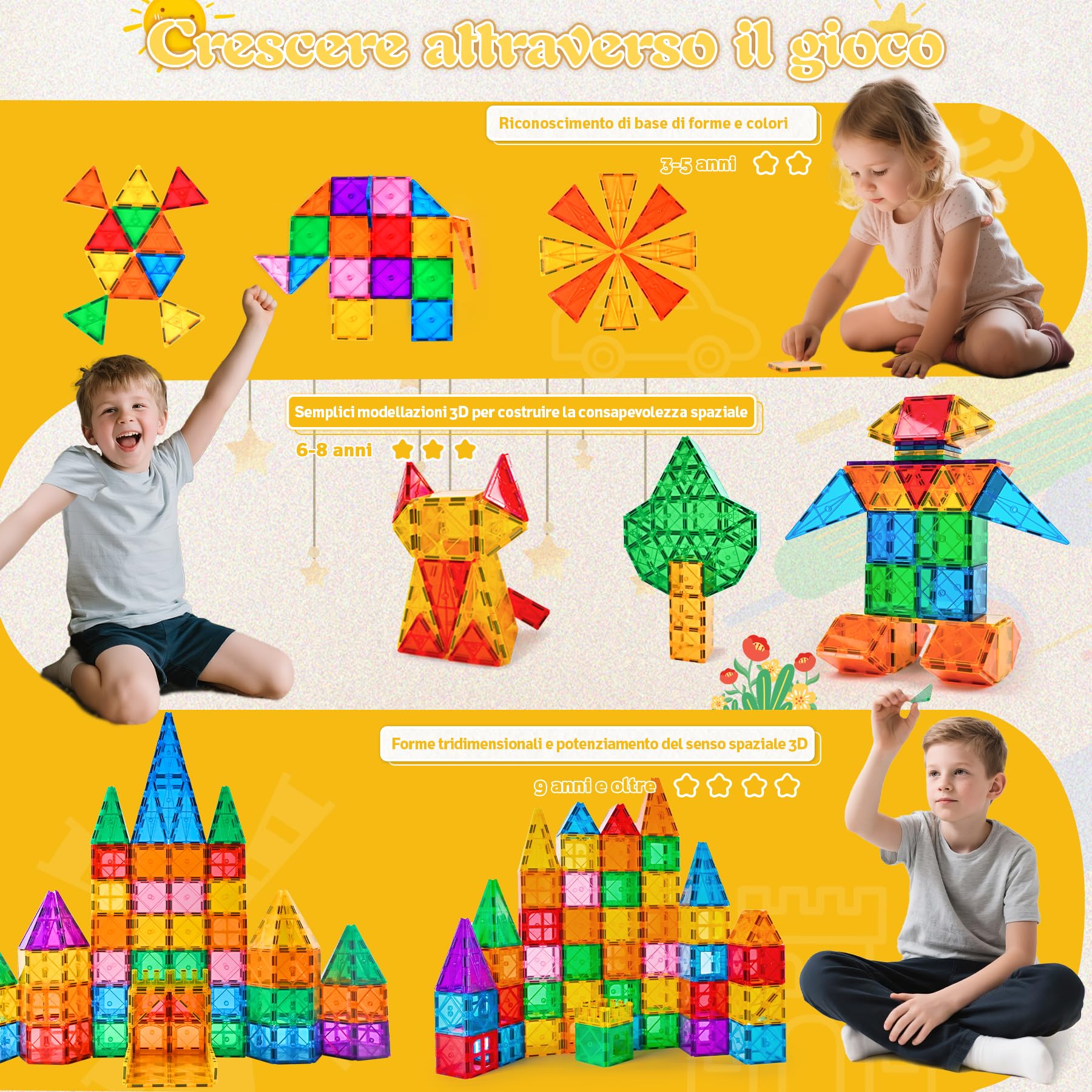 NAETANY Blocchi Magnetici per Bambini, 100 pezzi Giocattoli Magneti per Bambini Divertente e Creativo Blocchi Magnetici Giocattoli Montessori per Ragazzi di 3 4 5 6 7 8 Anni Regali di Compleanno