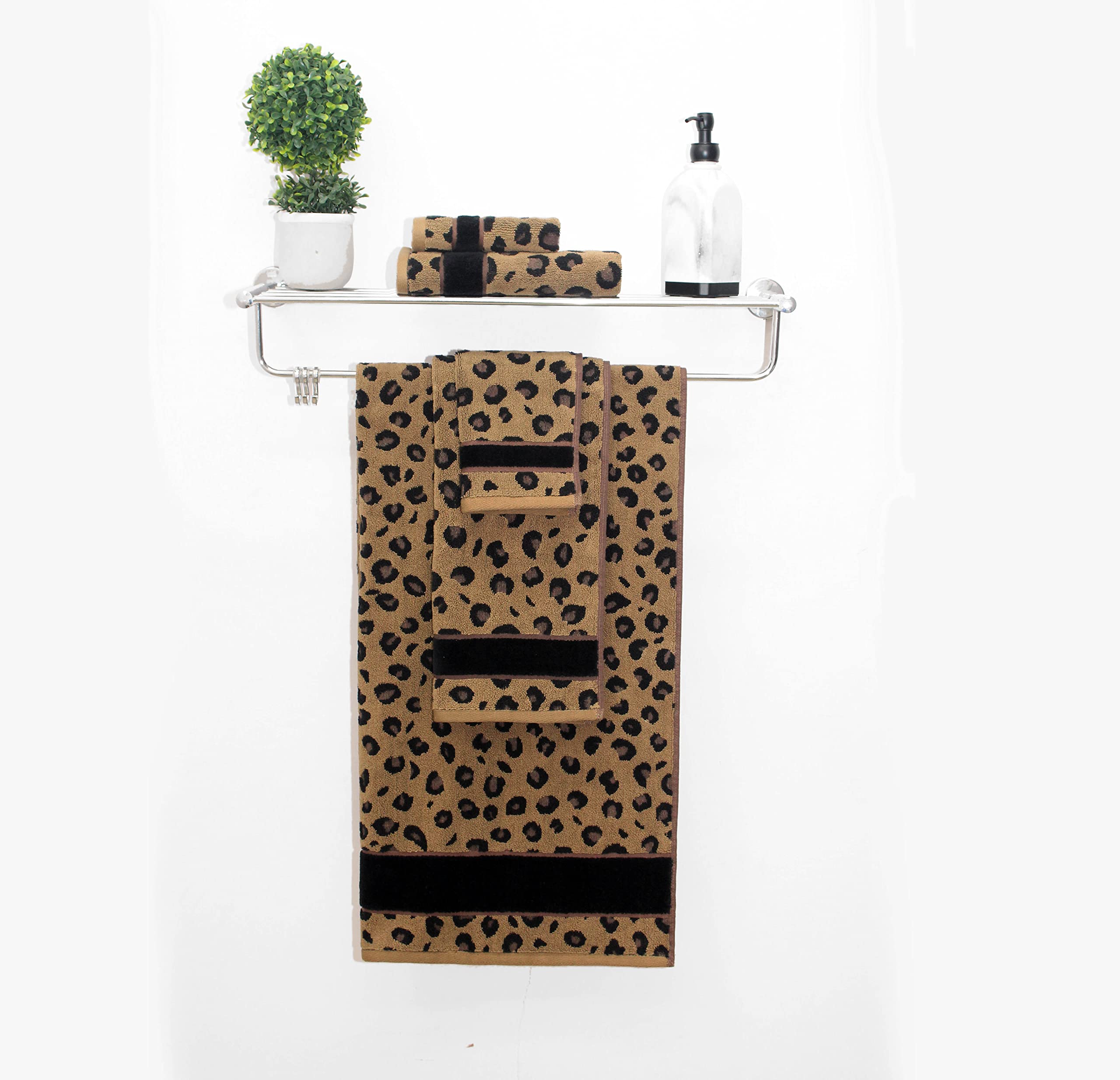 Cotton Craft - Set di 6 asciugamani da bagno con stampa animalier, 100% cotone jacquard, set di asciugamani decorativi, 2 asciugamani da bagno, 2 asciugamani per le mani, 2 salviette, super morbidi,