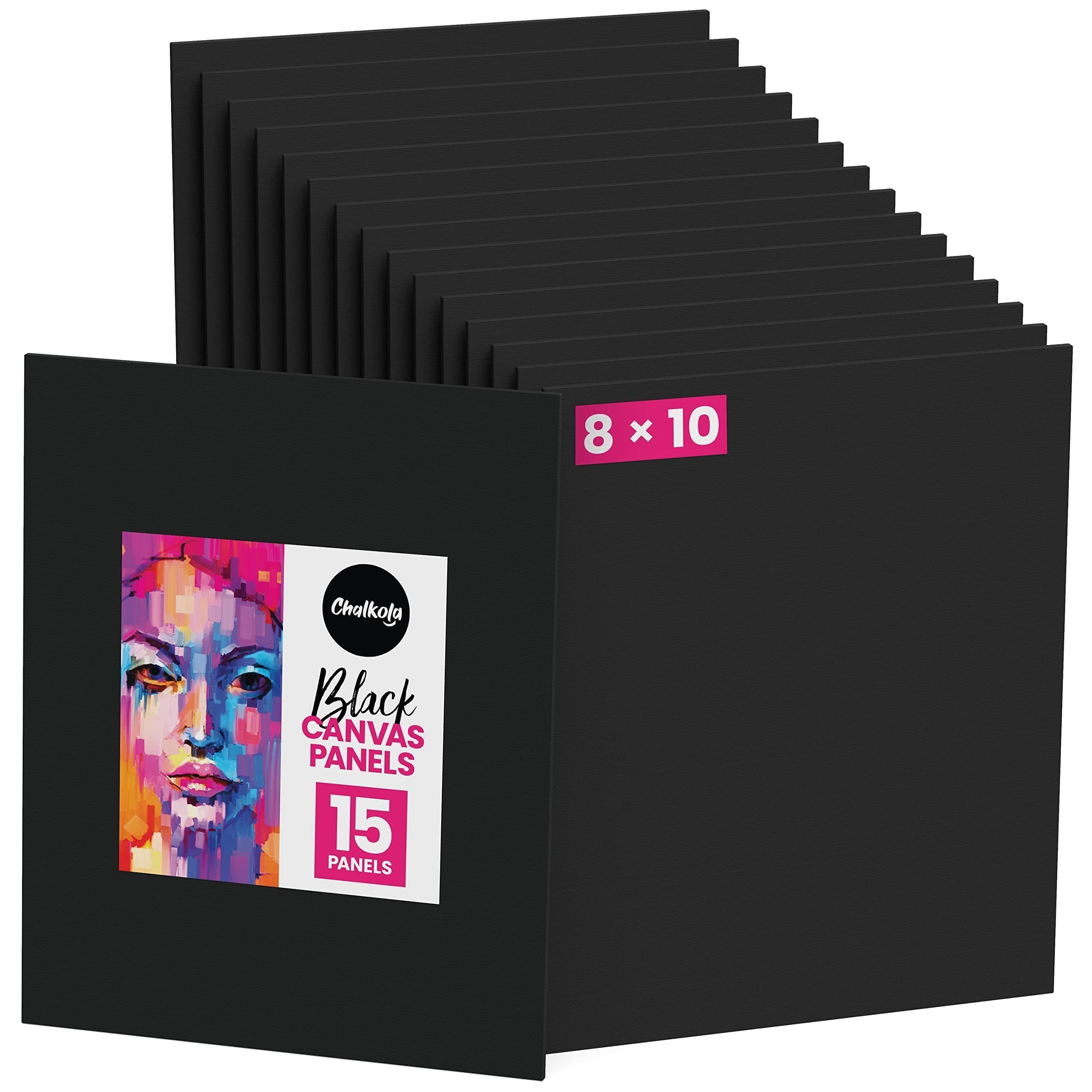 Chalkola Black Canvas Panels 8x10 inch (15 Pack) - Black Canvas for Painting Acrylic & Oil Art, Primed 100% Cotton Boards, Acid-Free Canvases for Professional Artists, Hobby Painters, Kids & Beginners