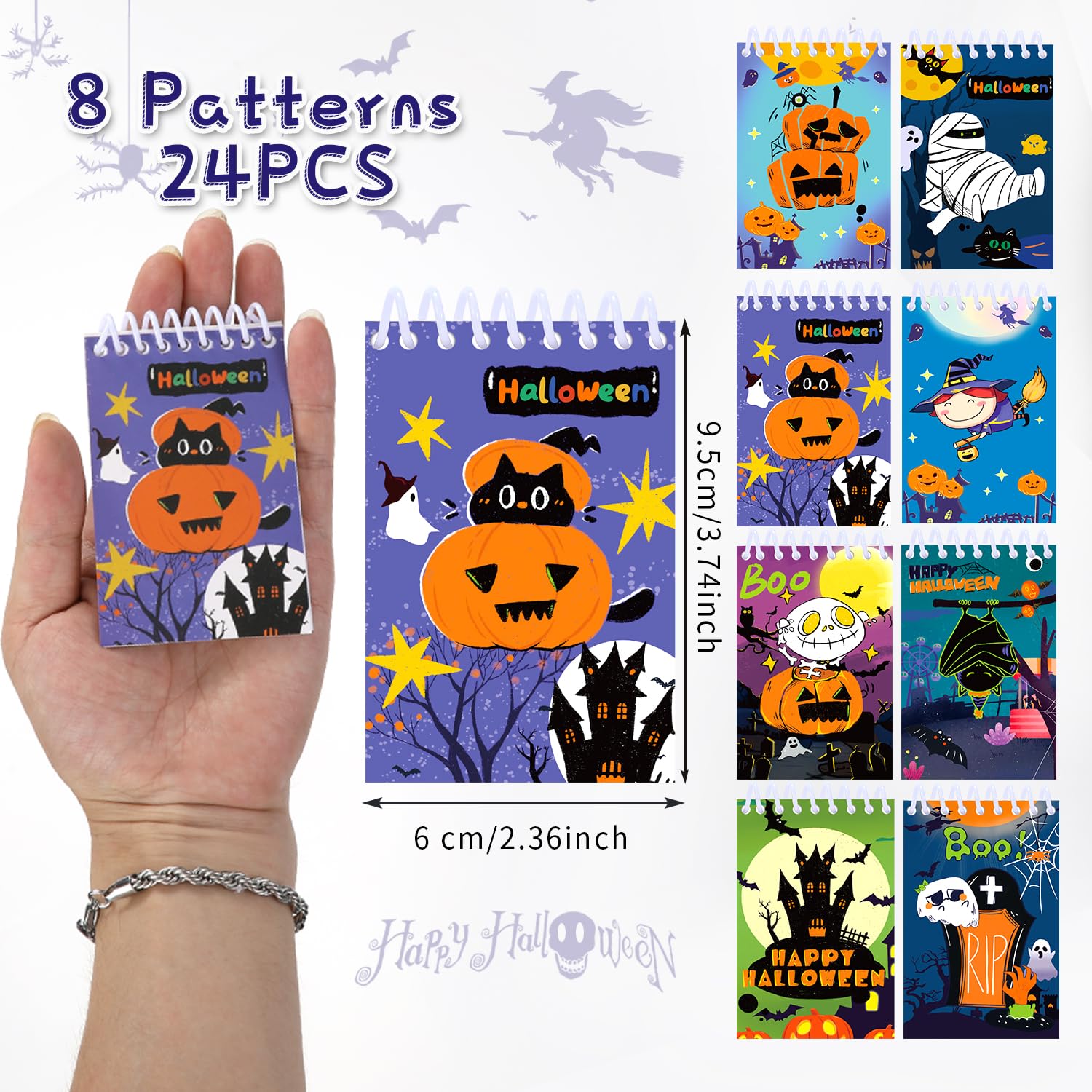ZALAON Halloween Mini Spiral Notepads,24 Pieces Halloween Party Favors Notebooks Halloween Prizes,Goody Bag Filler for Halloween Party School Supplies - Image 3