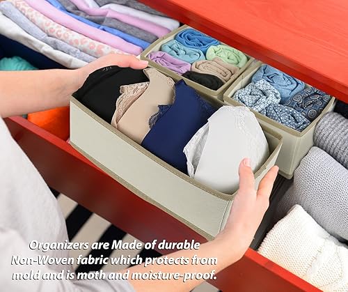 Miniatura 7 de Greenco Juego de cubos de almacenamiento de 3 piezas plegables no tejidos para cajones y armarios (beige)