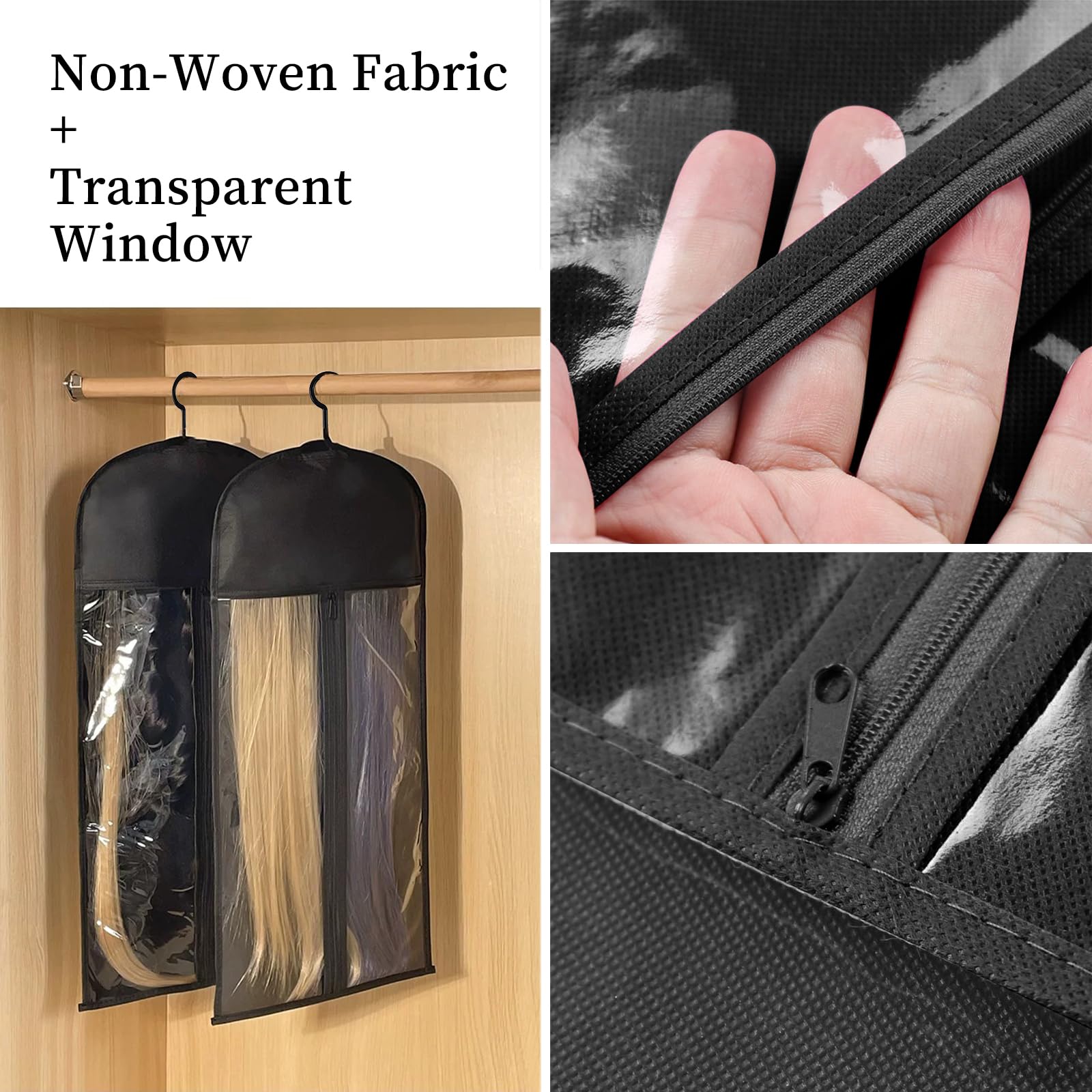 2PCS Wig Storage Bags with Hanger, Dustproof & Waterproof Hair Extension Holder for Wigs/Extensions/Ponytails - Image 3