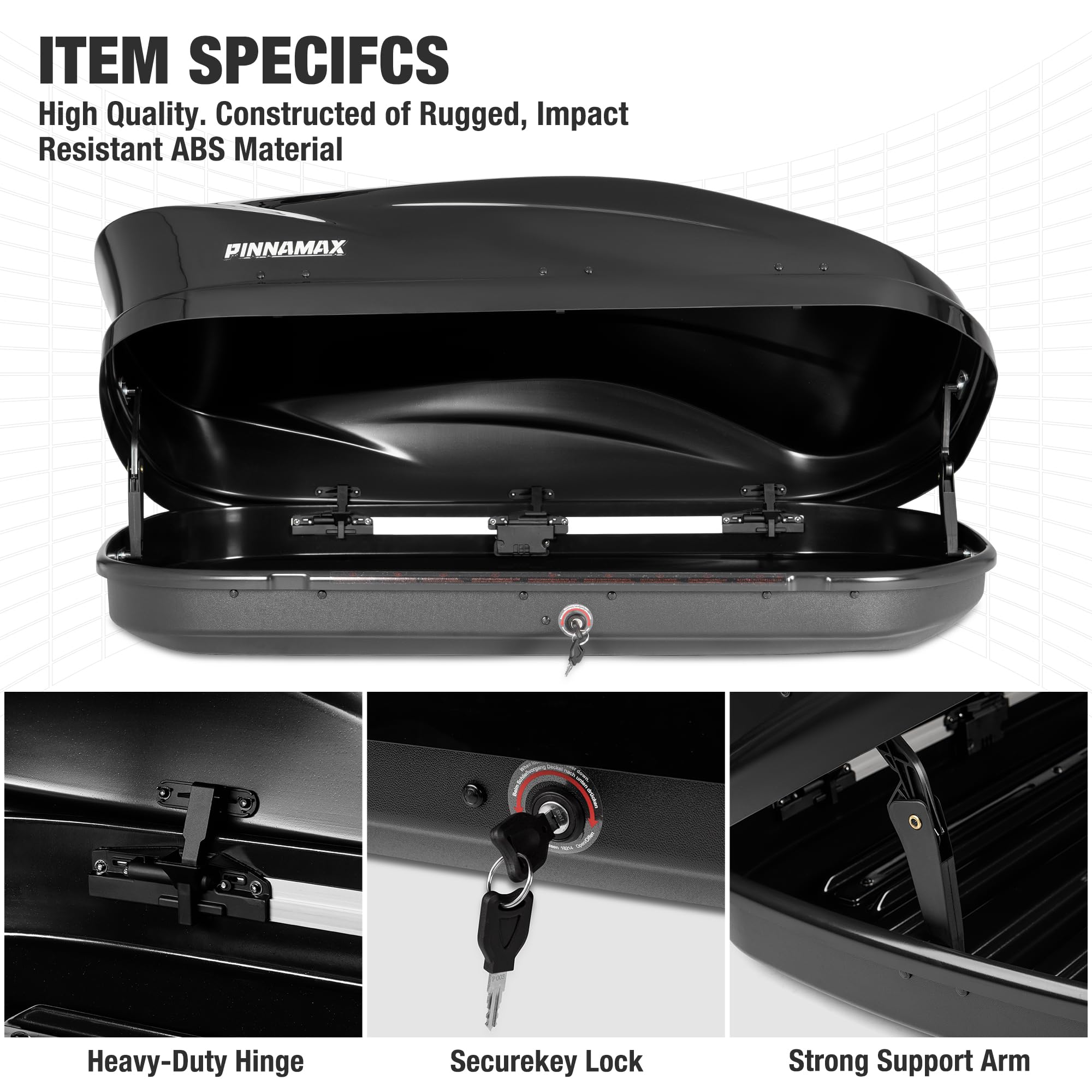 PINNAMAX Dachbox 400L Abschließbar – Dachkoffer Auto Beidseitig Öffnend, wasserdichte Autodachbox für Dachträger, Dachgepäckbox für SUV Kombi Van (400L) - 5