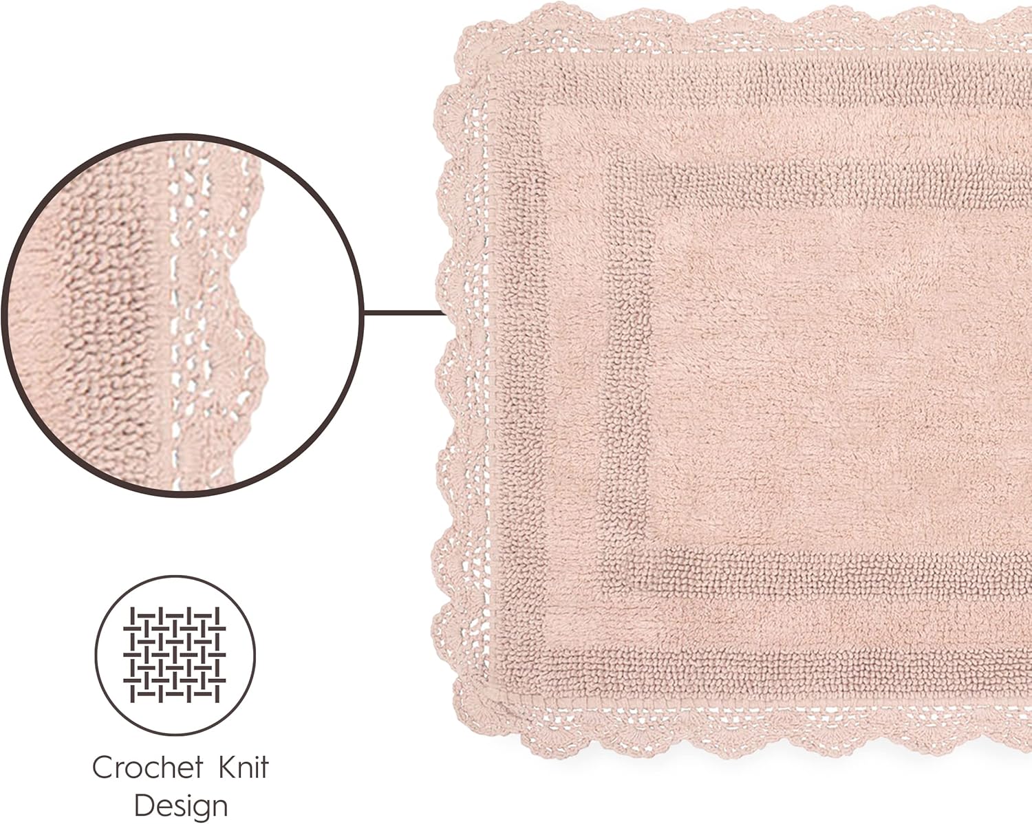 Laura Ashley Cotton XL Crochet Bath Rugs & Bath Mats, 17"x24"/21"x34", Dusty Pink : Home & Kitchen