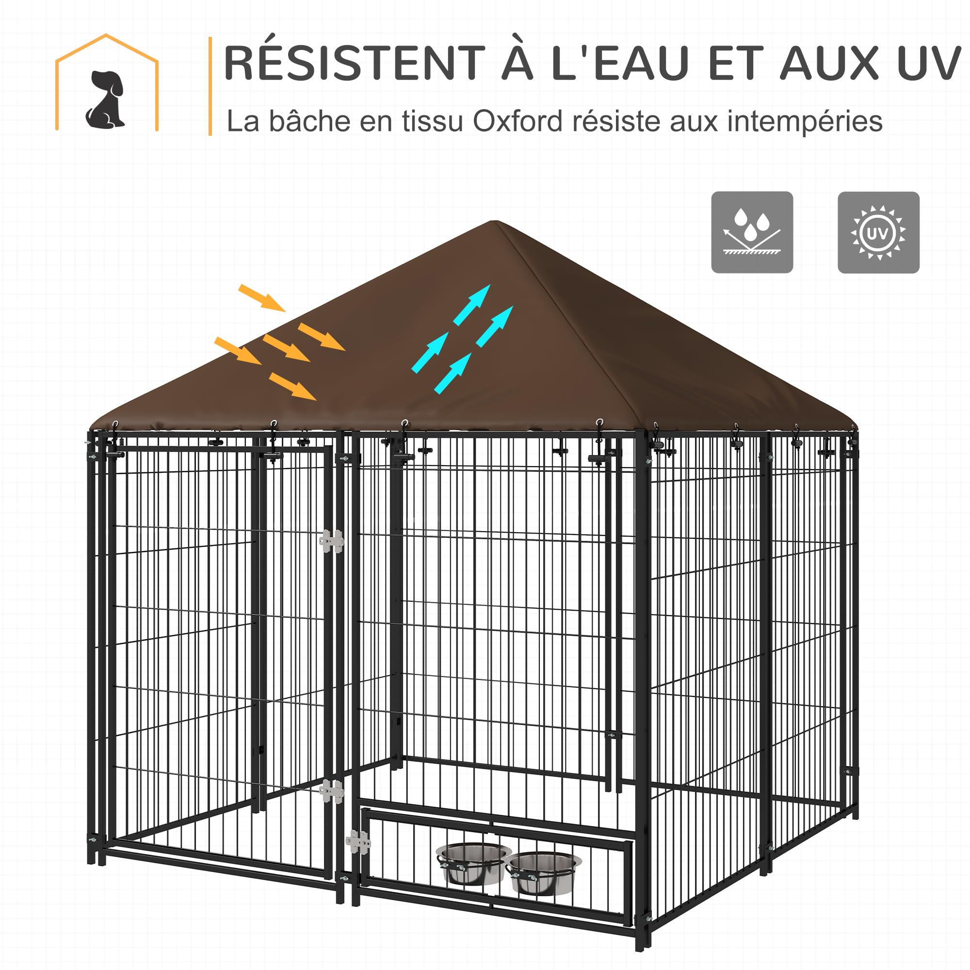 PawHut Chenil extérieur pour Chiens en métal et Tissu Oxford avec Toit résistant aux intempéries 141 x 141 x 151 cm Noir