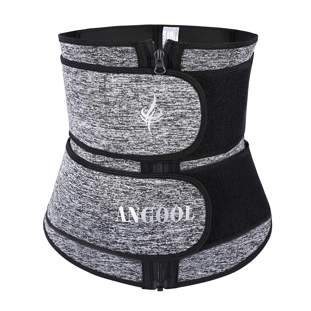 ANGOOL Neopren Waist Trainer For Women,Workout Plus Size Trimmer Belt Sauna Sweat Corset Cincher With Zipper Gray
