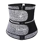 ANGOOL Neopren Waist Trainer For Women,Workout Plus Size Trimmer Belt Sauna Sweat Corset Cincher With Zipper Gray