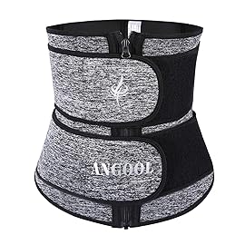 ANGOOL Neopren Waist Trainer For Women,Workout Plus Size Trimmer Belt Sauna Sweat Corset Cincher With Zipper Gray