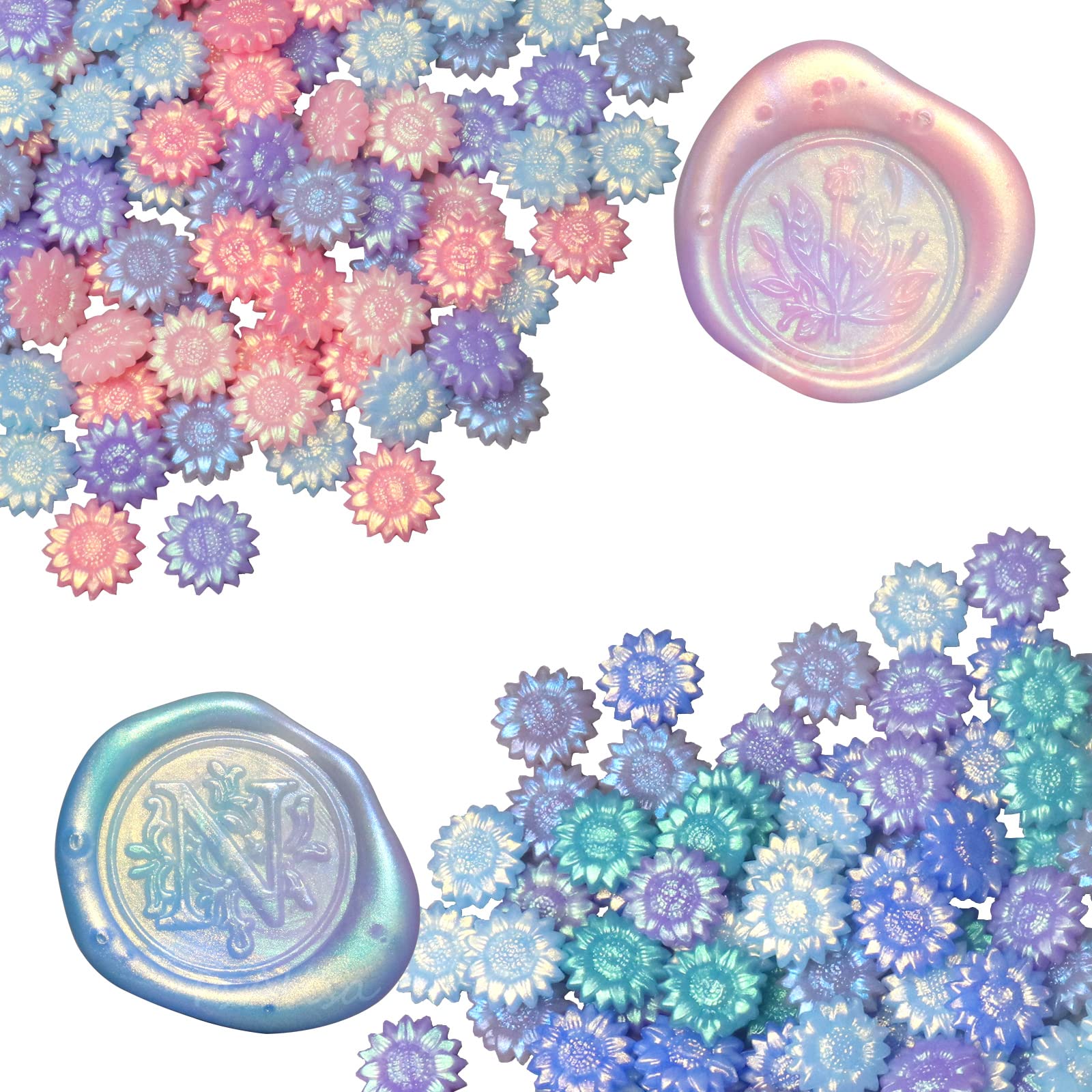 fsalisa Sunflower Sealing Wax Beads Aurora Set 200pcs, Wax Seal Beads for Wax Stamp Sealing Embellishment Christmas Cards
