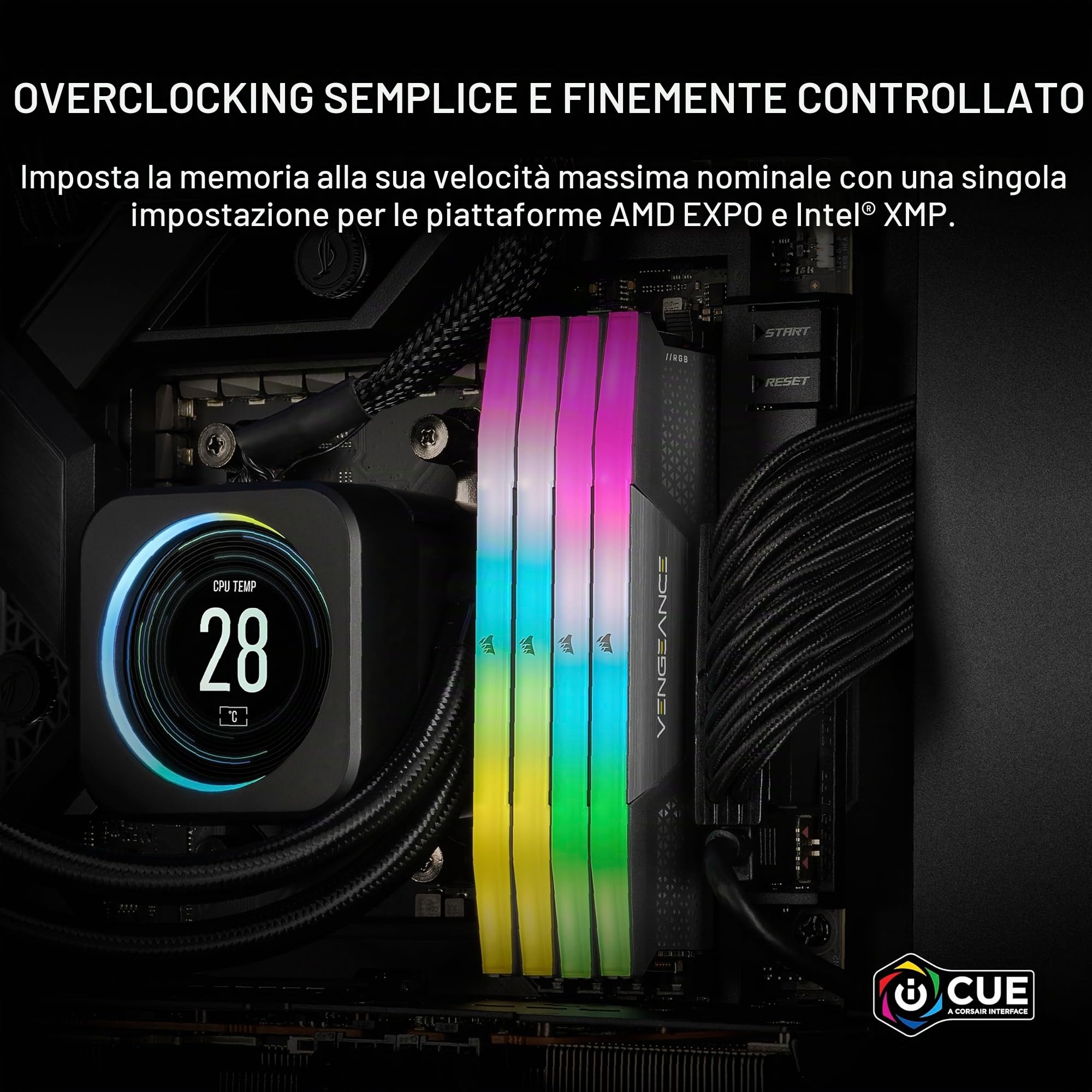CORSAIR VENGEANCE RGB DDR5 32GB (2 x 16GB) Fino a 6000MHz AMD INTEL RAM | Memoria Per Computer Desktop, Compatibile con AMD EXPO e Intel XMP 3.0, CL28, Grigio, CMH32GX5M2B6000Z28