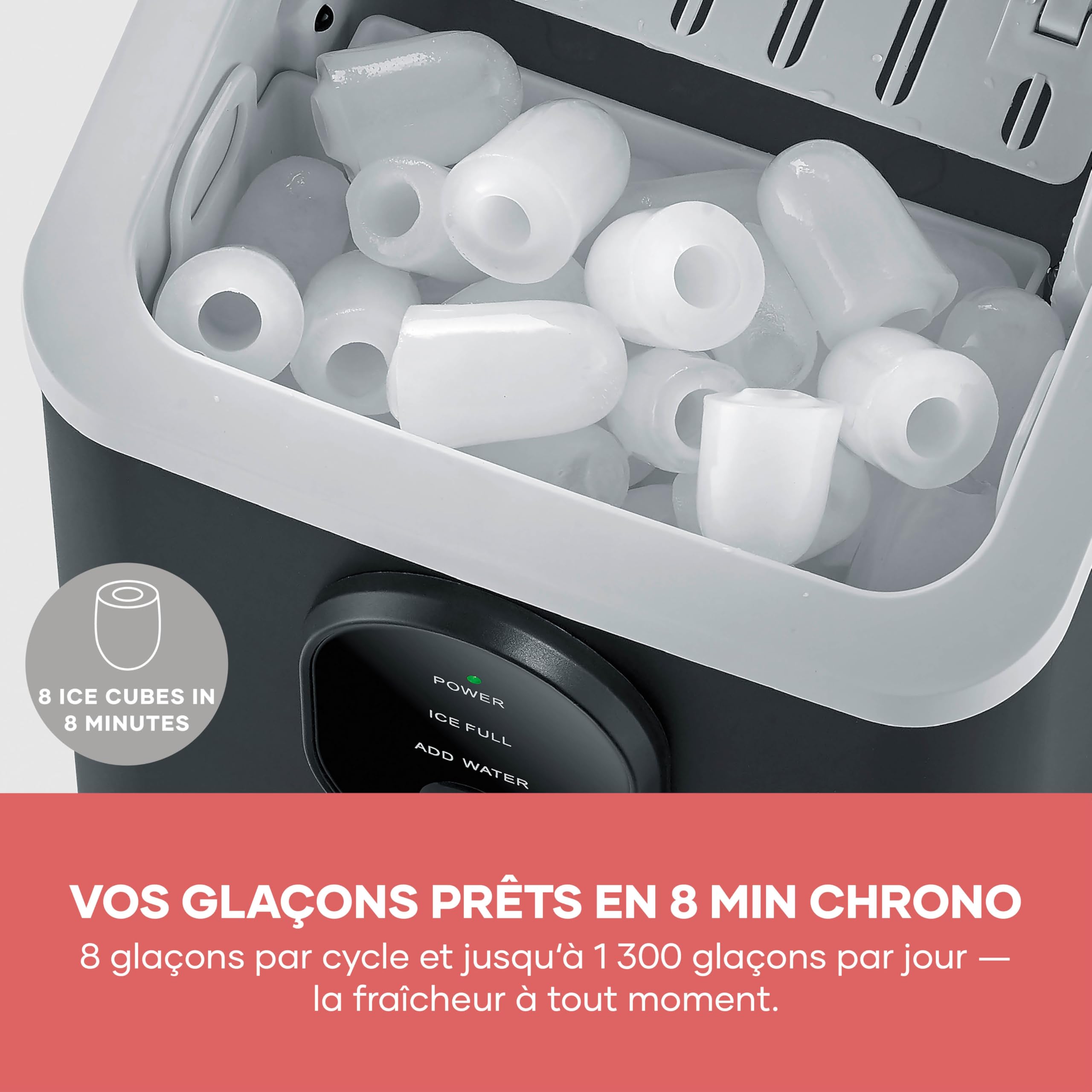 Severin Machine à glaçons - 8 glaçons en juste 8 minutes - Capacité 1,2 L – Facile à utiliser et à nettoyer - Arrêt automatique – Compact – Noir, EZ 7415