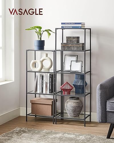 Miniatura 2 de VASAGLE - Librero, estantería de 5 niveles, unidad de estanterías delgada para dormitorio, baño, oficina en casa, vidrio templado, marco de acero,