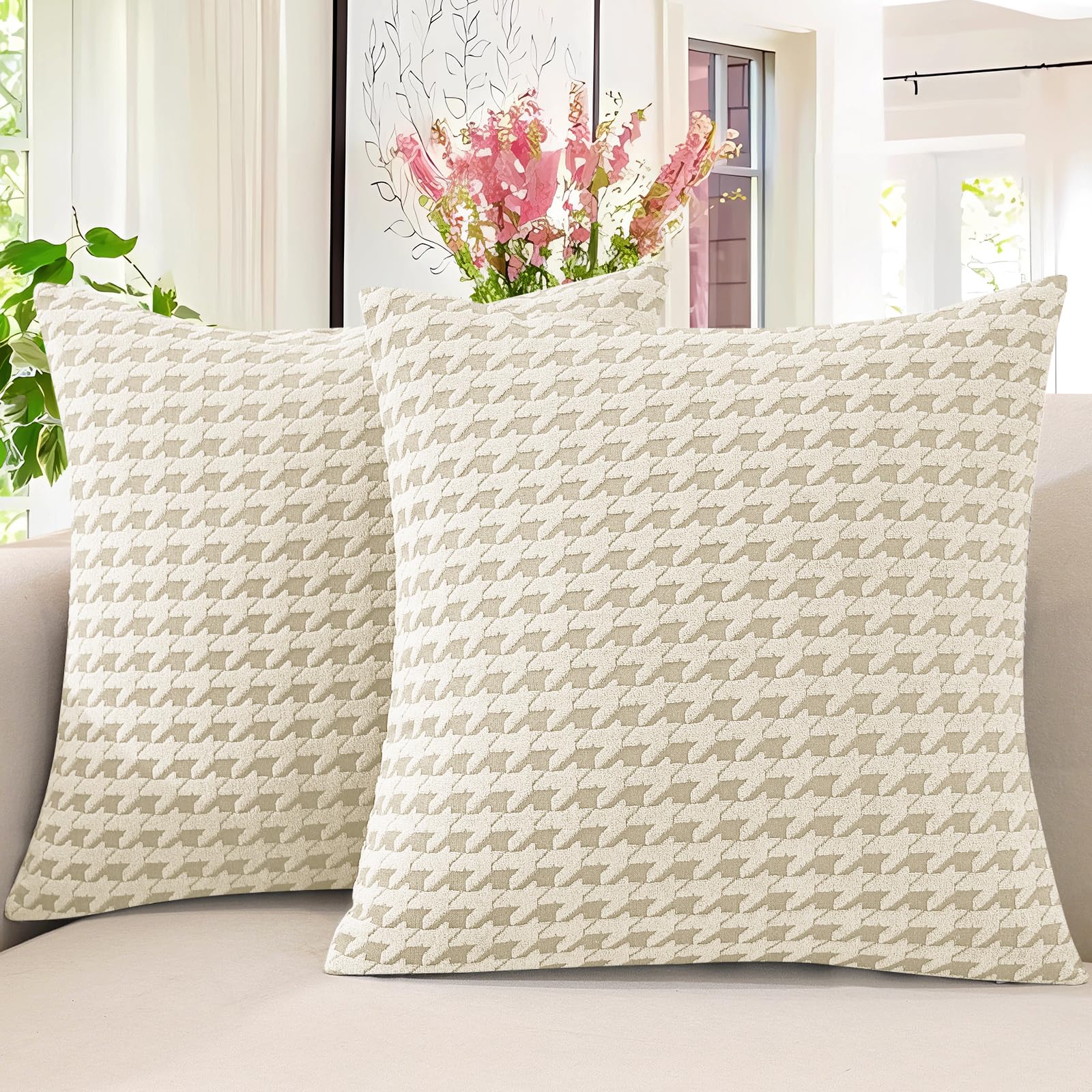 MAXIJIN Pack of 2 Throw Pillow Covers 18x18 Inch, Decorative Soft Couch Pillow Covers Square Accent Cushion Cover Farmhouse Pillow Cases for Sofa Bed