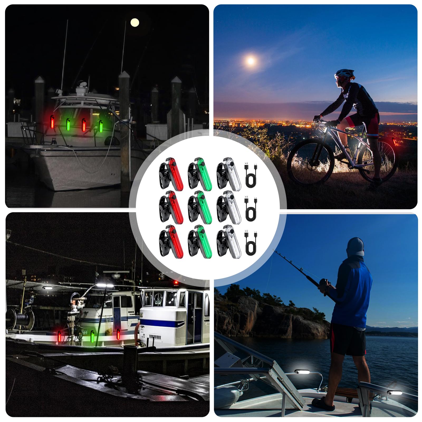 Vegena Luce Di Navigazione per Barche, Luce a LED Di Navigazione per Barche, 9 Pezzi USB Luci Di Navigazione a LED per Imbarcazioni, Luci per Barche Marine per Prua, 3 Tipi Di Modalità Lampeggiante