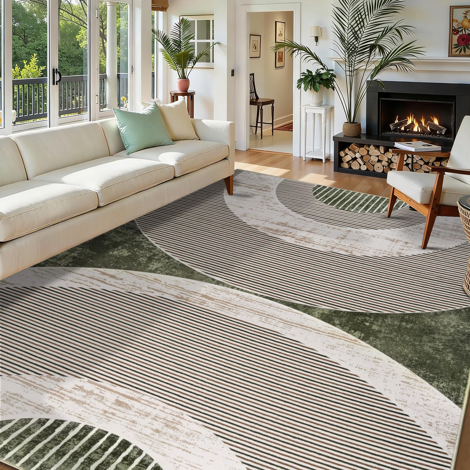 Homcomodar Teppich Wohnzimmer 200x300cm Teppich Waschbarer Moderne Teppiche Schlafzimmer Kurzflor Teppiche für Wohnzimmer Kinderzimmer(Bogenformt)