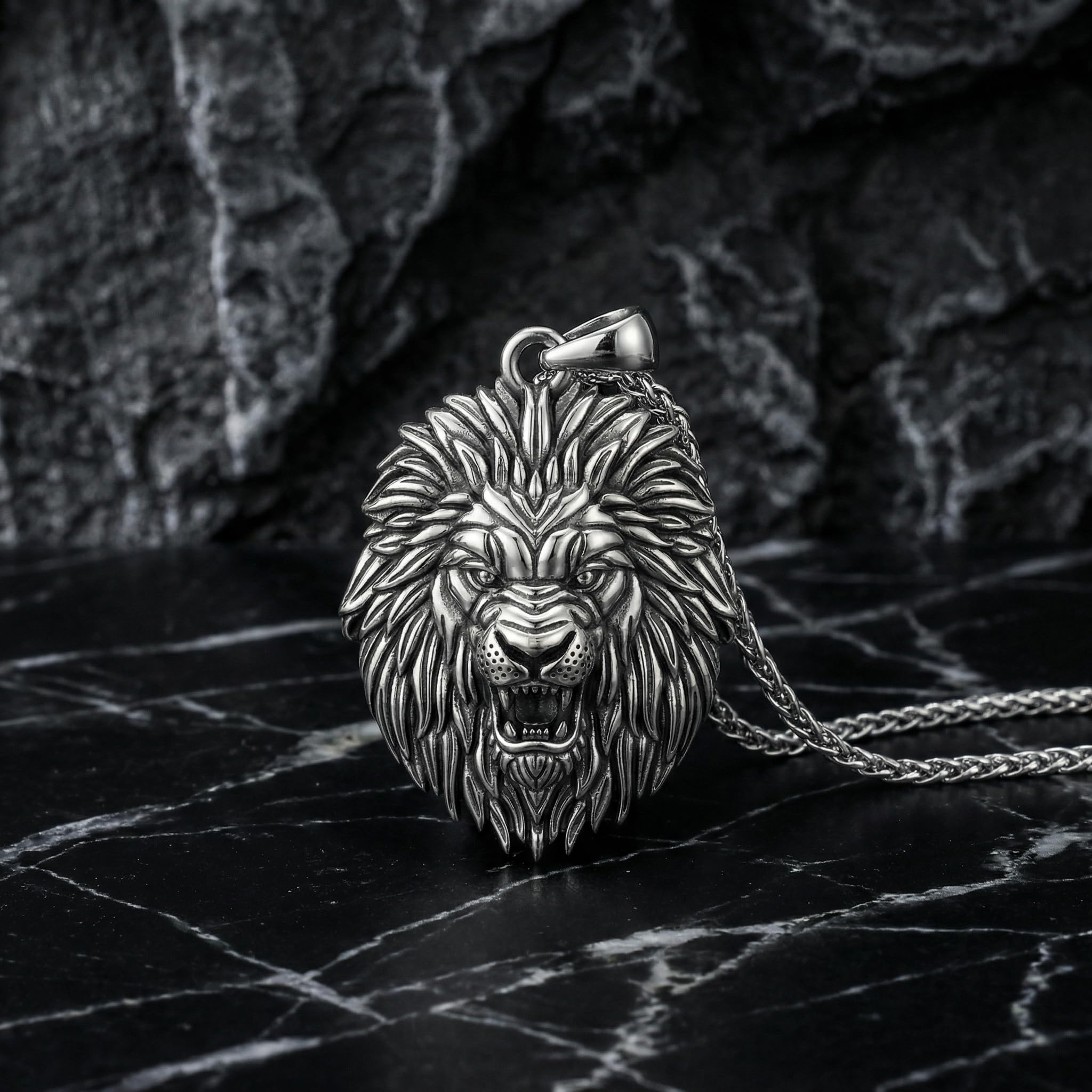 Löwenkopf-Halskette für Herren aus 925er Sterling Silber – Oxidierter Löwenkönig-Anhänger im Retro-Gothic-Stil, Vintage-Tierschmuck, Geschenk für Vater oder Sohn
