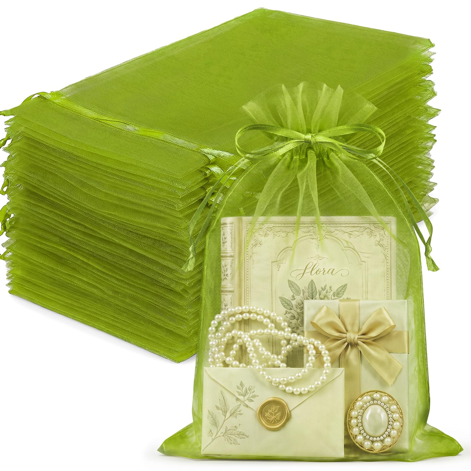 White Organza Bags - 100 Pcs Gift Bags -15