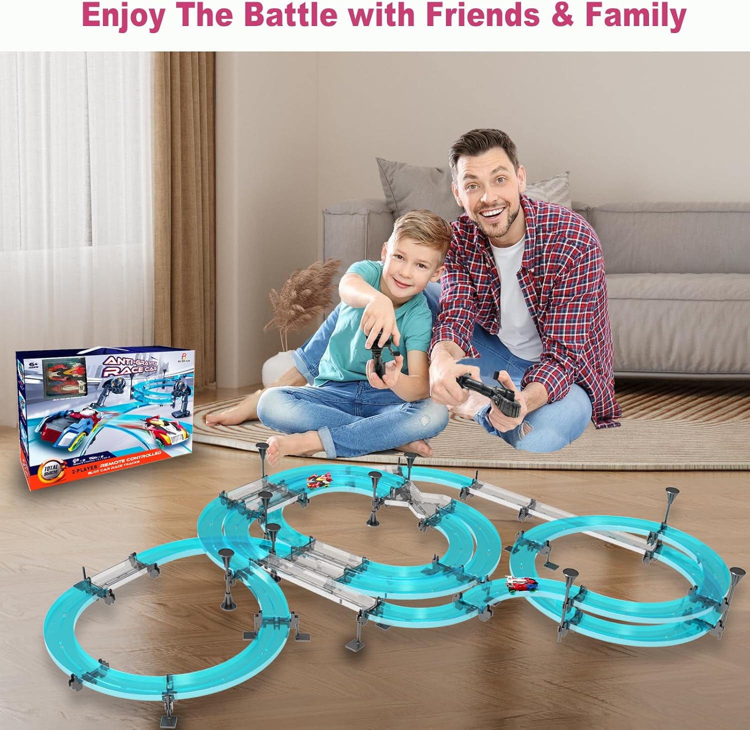 Slot Car Race Track Sets Electric Remote Control Car for Kids Rechargable Electric Racing Game with Hand Controllers Circular Overpass Track Birthday Toys for Boys Kids 6 7 8-12