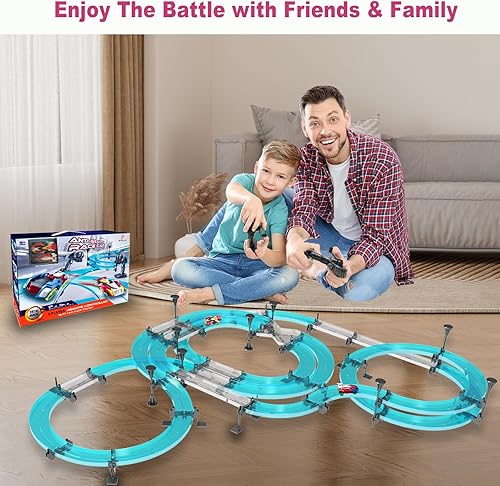 Miniatura 6 de Juego de pistas de carreras de coches de tragamonedas eléctrico a control remoto para niños, juego de carreras eléctrico recargable con
