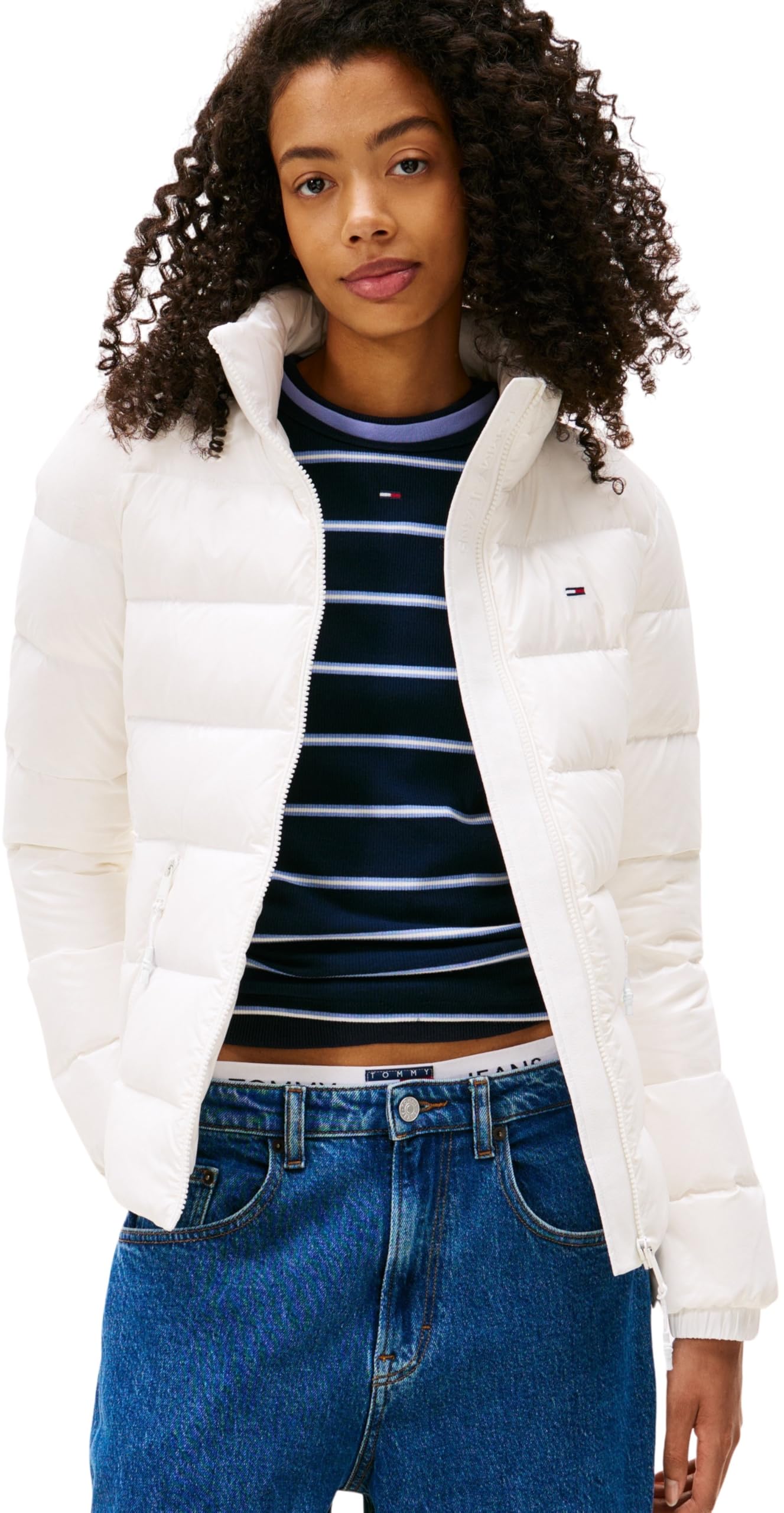 Tommy Jeans Damen Tjw Slim Zip Print Down Jacket Dw0dw21618 Pufferjacke (1er Pack)