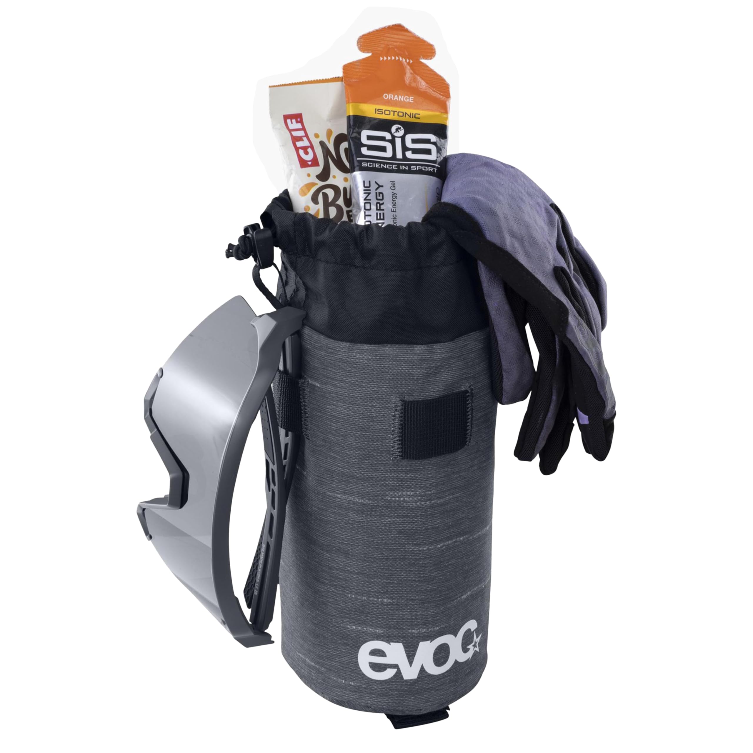 Uchwyt rowerowy na bidon EVOC MULTI HOLSTER (akcesorium rowerowe na bidon do 0,75 l, izolowana wyściółka, wielofunkcyjne mocowanie), Carbon Grey