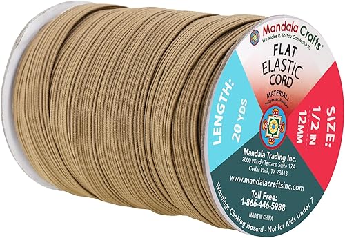 Vista 184 de Mandala Crafts - Rollo de cordón elástico plano para costura y manualidades Beige