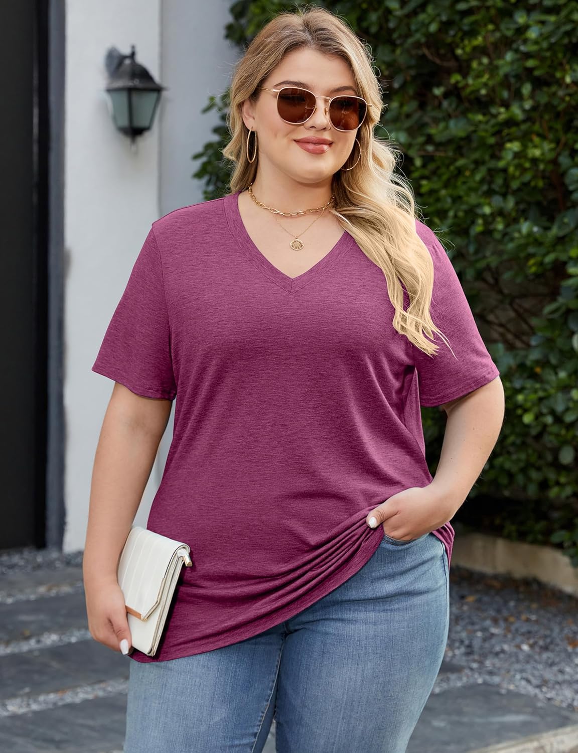 Kancystore Women's Plus Size V Neck T Shirts Short Sleeve Tops Casual Summer Tshirts Loose Fit Tees XL-5X - Image 3