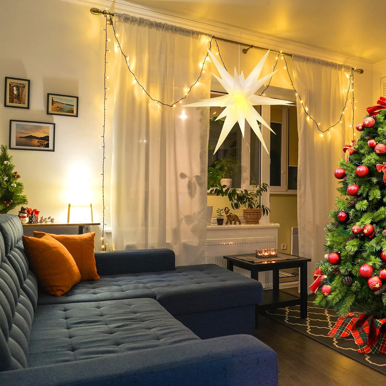 Kingdder 23 Inch Large Christmas White Moravian Star Outdoor Light 3D LED Moravian Tree Topper Top Light 18 Point Hanging Star with Timer Function Porch Xmas Ornament Decoration for Outdoor Indoor