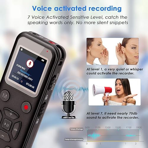 Miniatura 6 de Grabadora digital activada por voz de 72 GB: grabadora de cinta portátil con dispositivo de grabación de audio de reproducción para conferencias