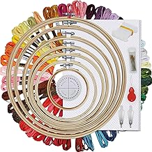 HAUSPROFI Embroidery Starter Kit - Cross Stitch Kit Including 50 Colours, 30 Needles, 7 Bamboo Frames, Kumihimo Disk, Cross Stitch Fabric