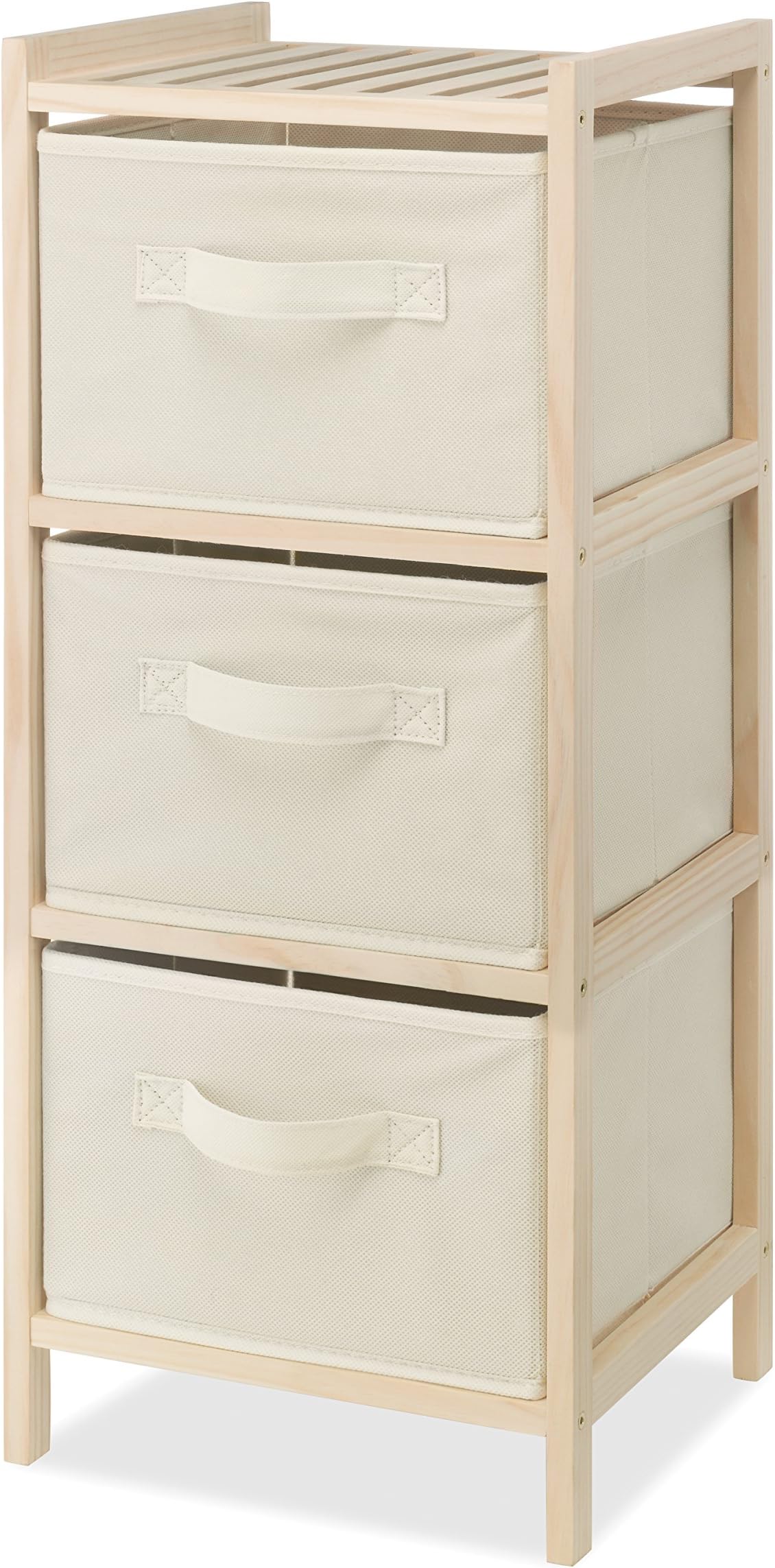 3 Drawer Wood Chest - Compact Design - Pull Out Fabric Bins - Natural Pine, Brown, 11&Quot; X 10&Quot;X29. 5&Quot