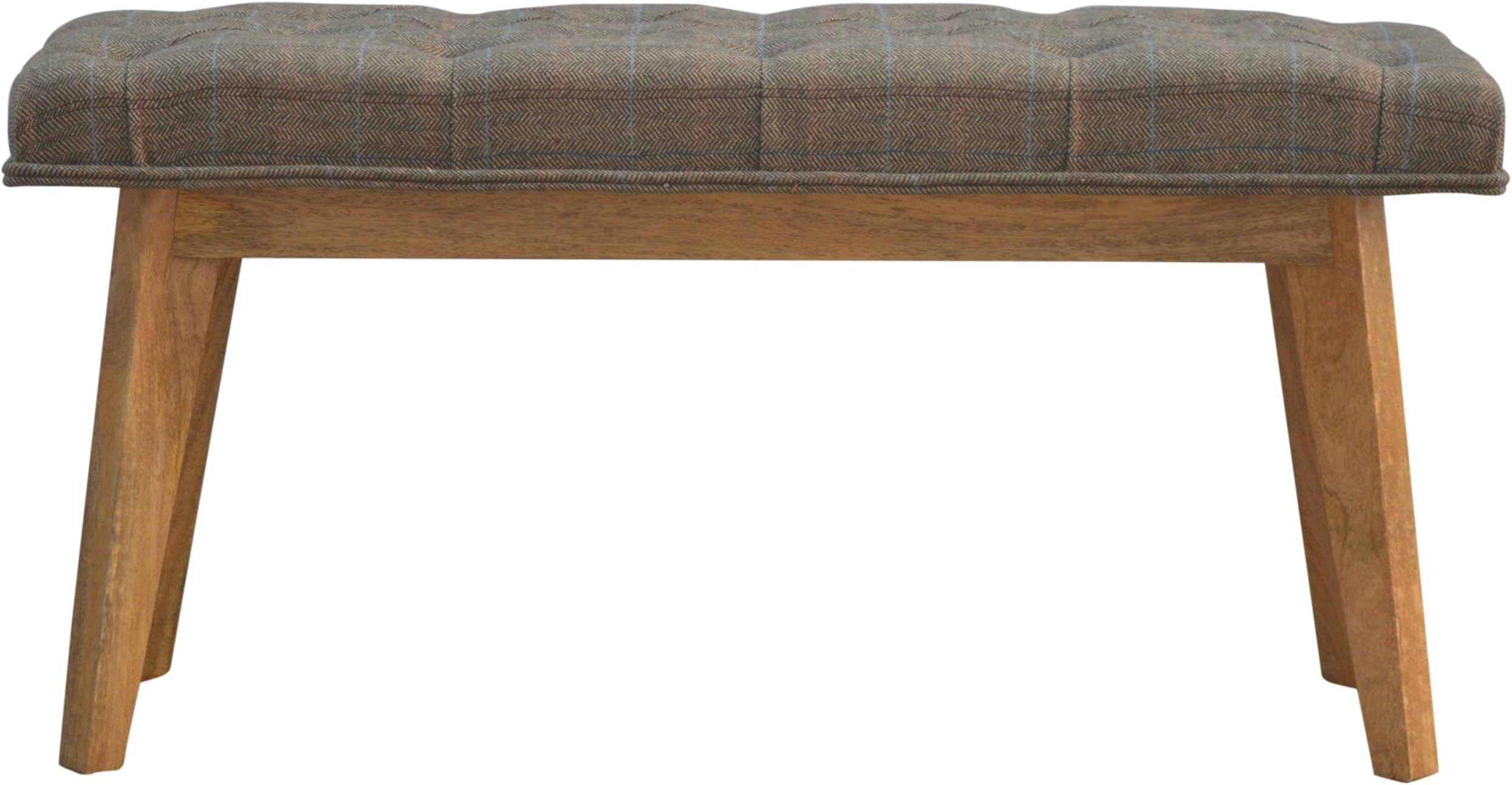 Scandinavian Design Bench with Tweed Top, Wood, Natural Oak/Ish Finish, 100x35x48 cm