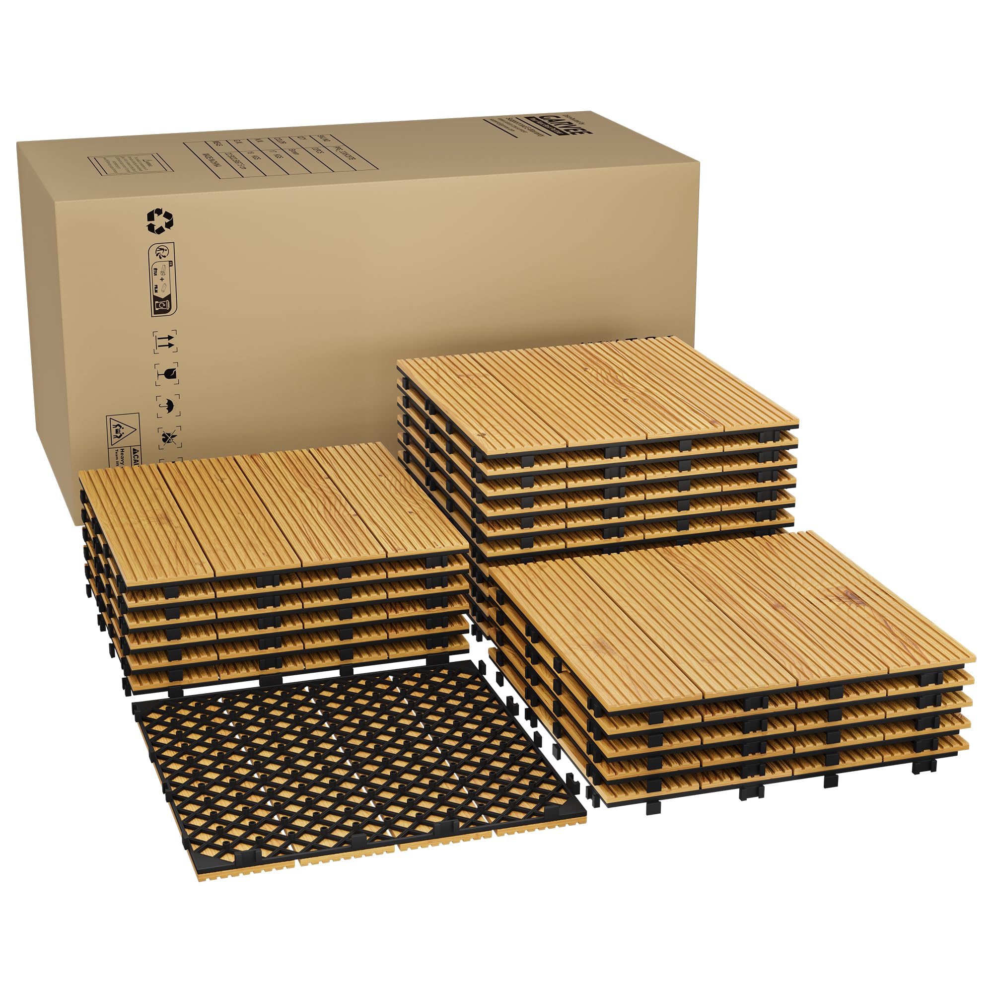 Garvee Dalles extensionérieur en bois d'acacia massif 30x30cm, Jaune 33PCS