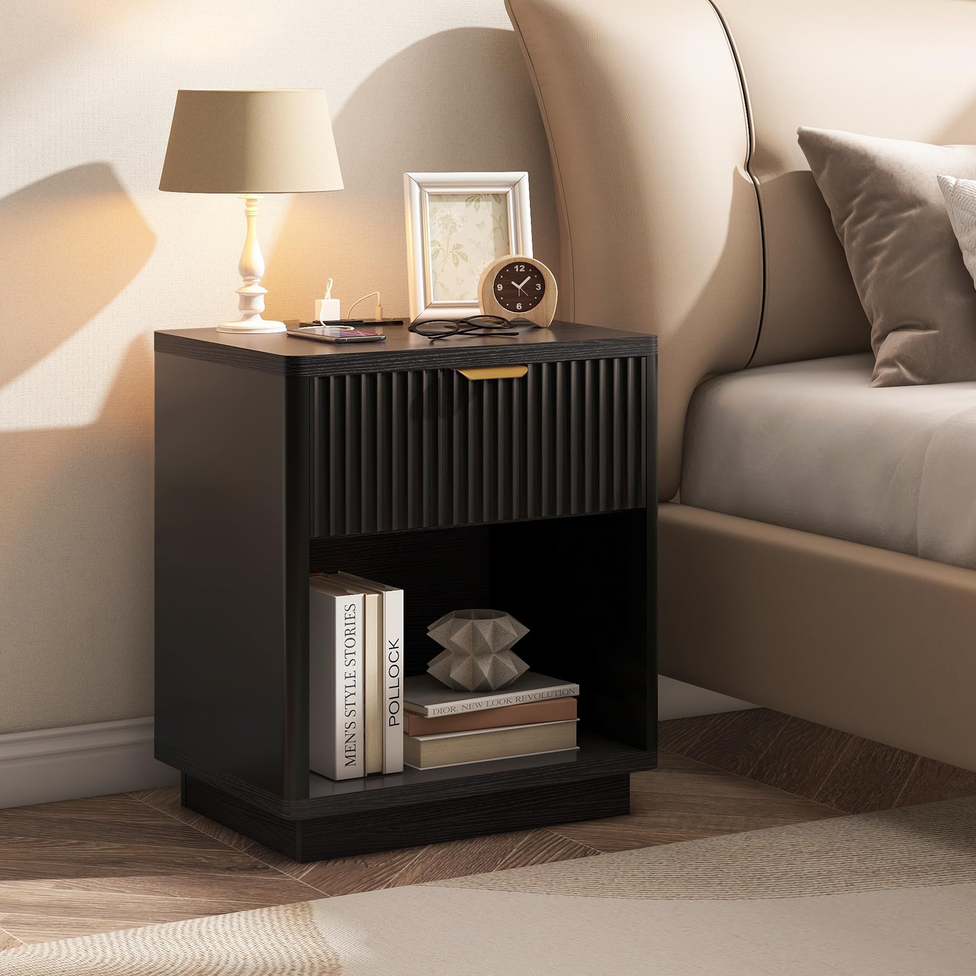 Fluted Stand Snapklik.com : Nasonet Fluted Nightstand Charging Station,Wood Modern ...