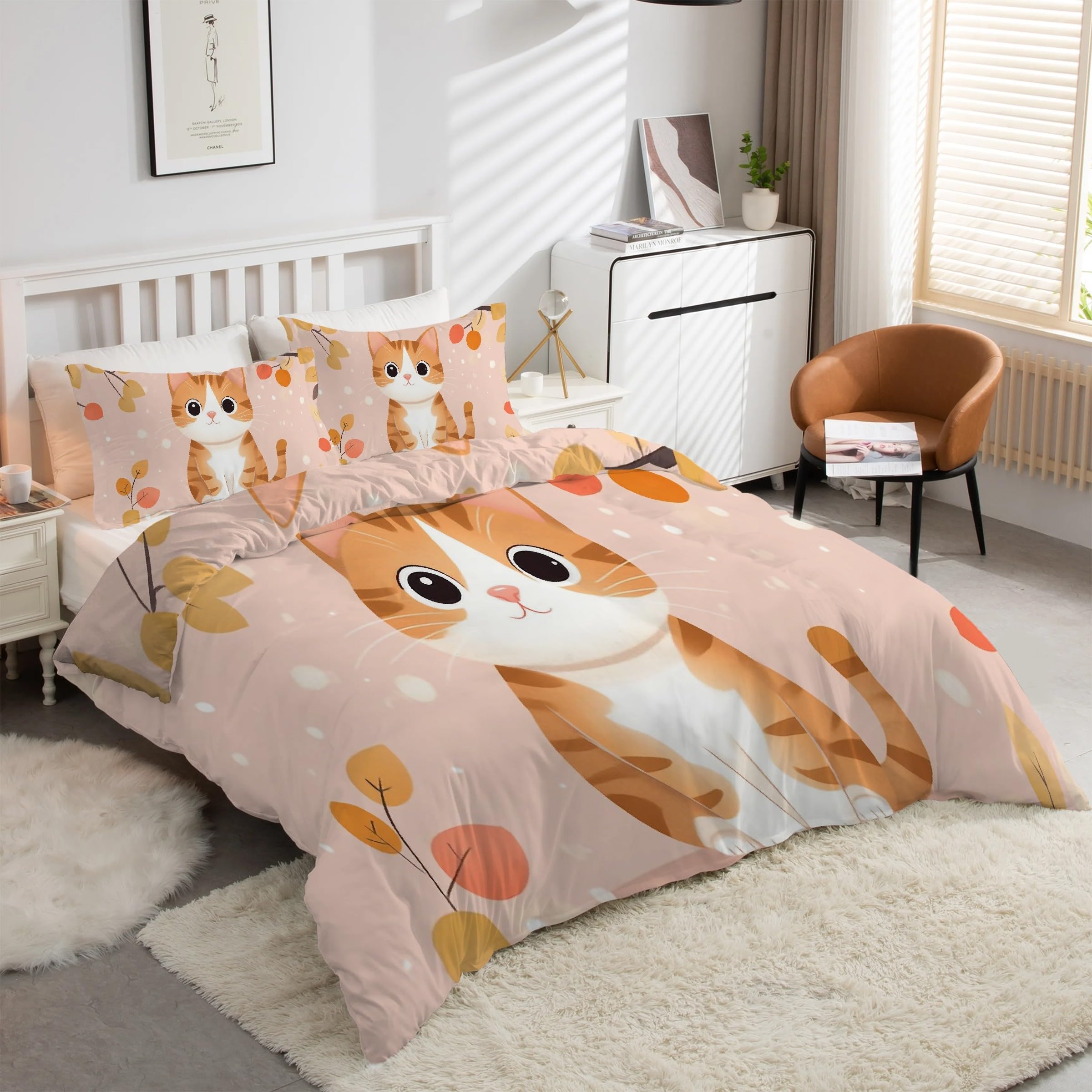 Housse de couette 240x260 cm ChatCartoon zippée qui ne glisse pas pour des nuits paisibles et douces