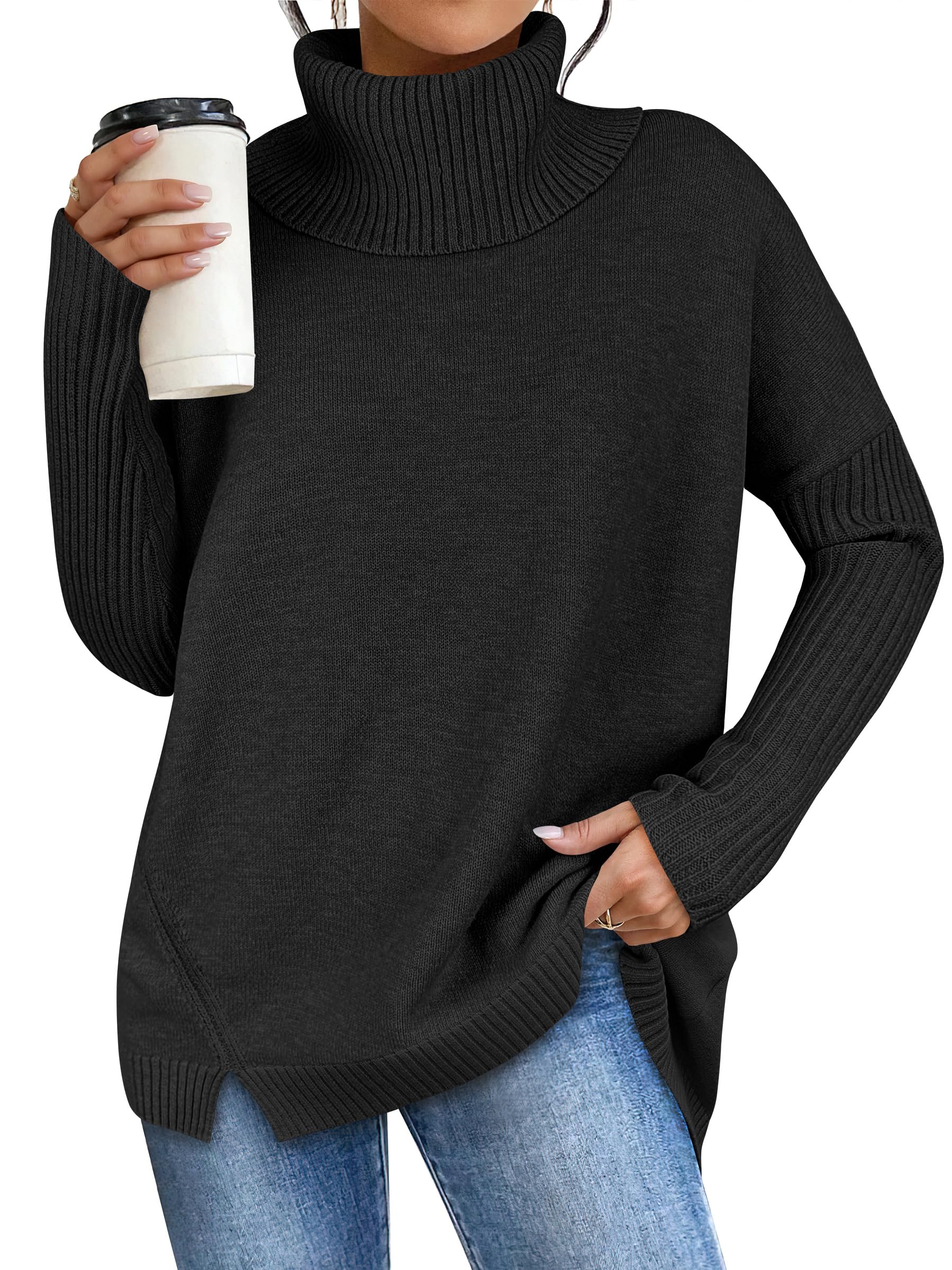 ANRABESS Womens Oversized Sweater Turtleneck Long Sleeve Casual Knit Tunic Pullover Sweaters Tops 2025 Fall Winter Outfits