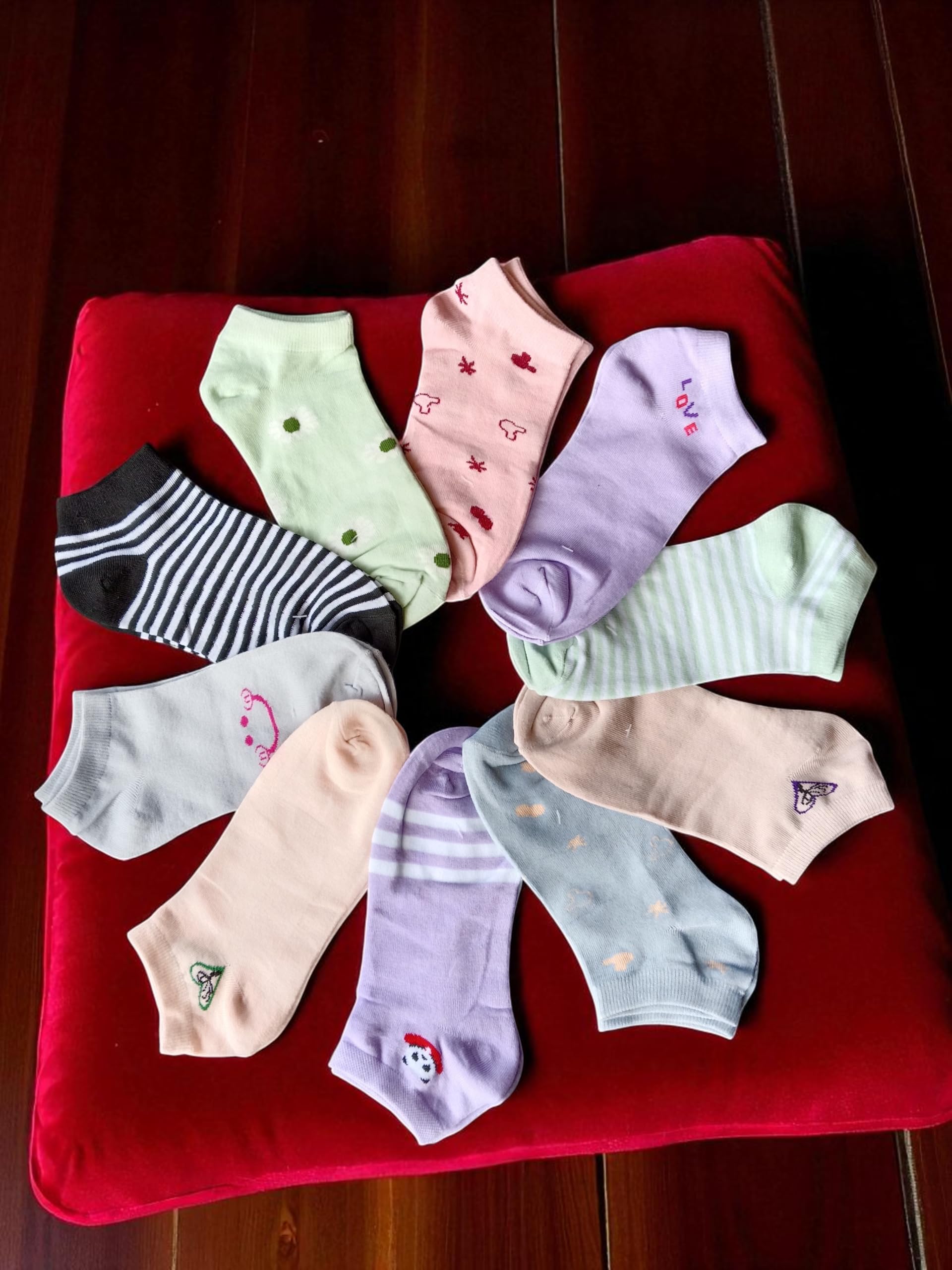 NEOBABY Fancy Ankle Socks for Women – Casual & Sports Use, Odour Resistant, Multi-Design Pack of 10 Pairs - Image 2 thumbnail