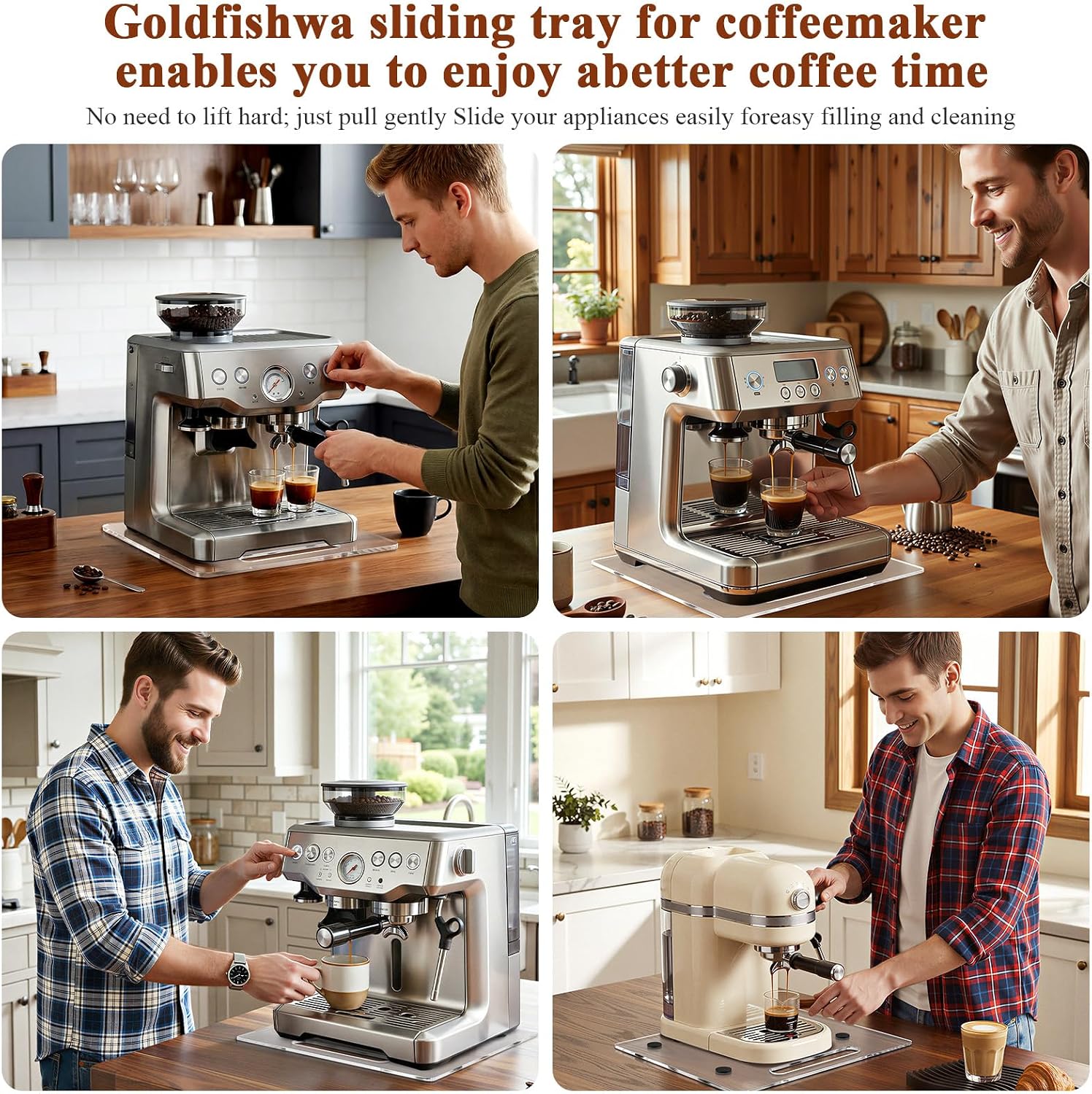 Appliance Slider for Kitchen Appliances, Clear Acrylic Sliding Tray 13”×16” | Countertop Appliance Slider with Silent Rubber Wheels for Coffee Makers, Espresso Machines,Mixers,Air Fryers&Small Appliances