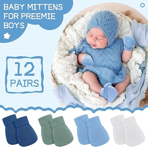 Miniatura 2 de 12 pares de manoplas prematuros para niñas y niños prematuros, guantes prematuros para recién nacidos y niños pequeños