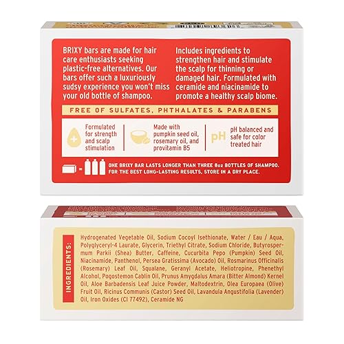 Miniatura 9 de BRIXY Barra de champú fortalecedora para el cabello fino  Aceite de semilla de calabaza, aceite de romero y cafeína  Ceramida y niacinamida apoyan