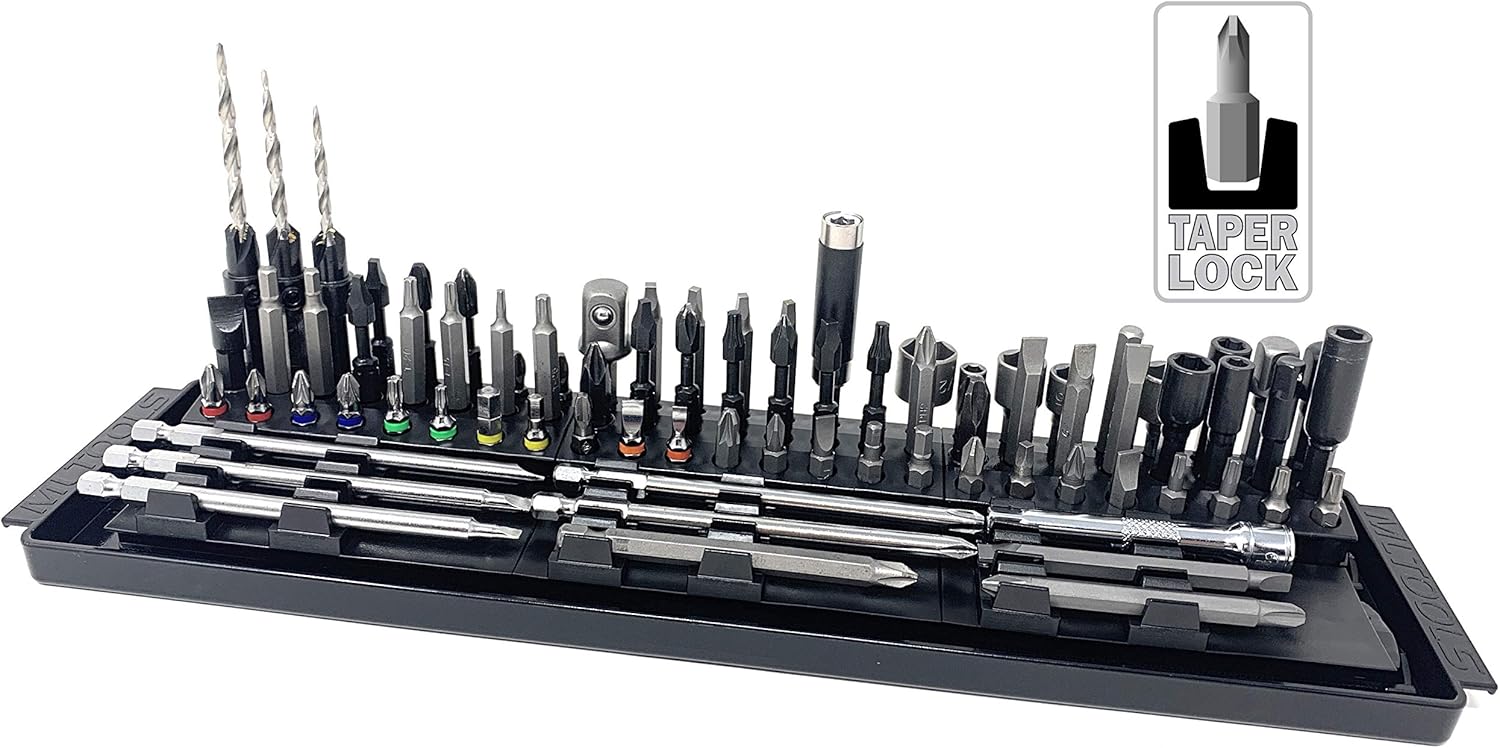 MLTOOLS Bit Boss Universal Tool Bit Holder Organizer Made in USA - Stores up to 90 Bits - Can be Used Horizontally & Vertically –Push Button Release – Can Hold Small & Long Screwdriver Bits (1 Pack)
