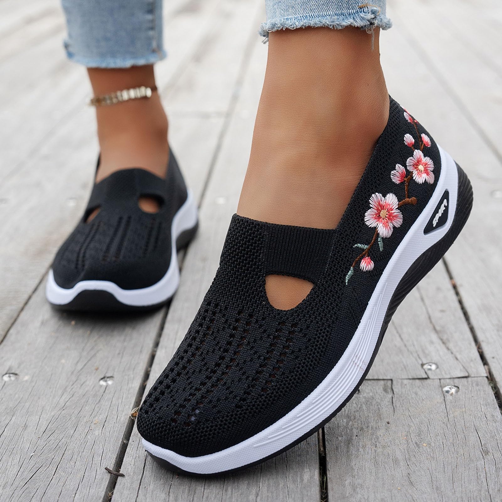 Orthopedic Shoes for Women Casual Slip On Sneakers Lightweight Mesh Flats Wide Fit Diabetic Walking Shoes with Arch Support - 2