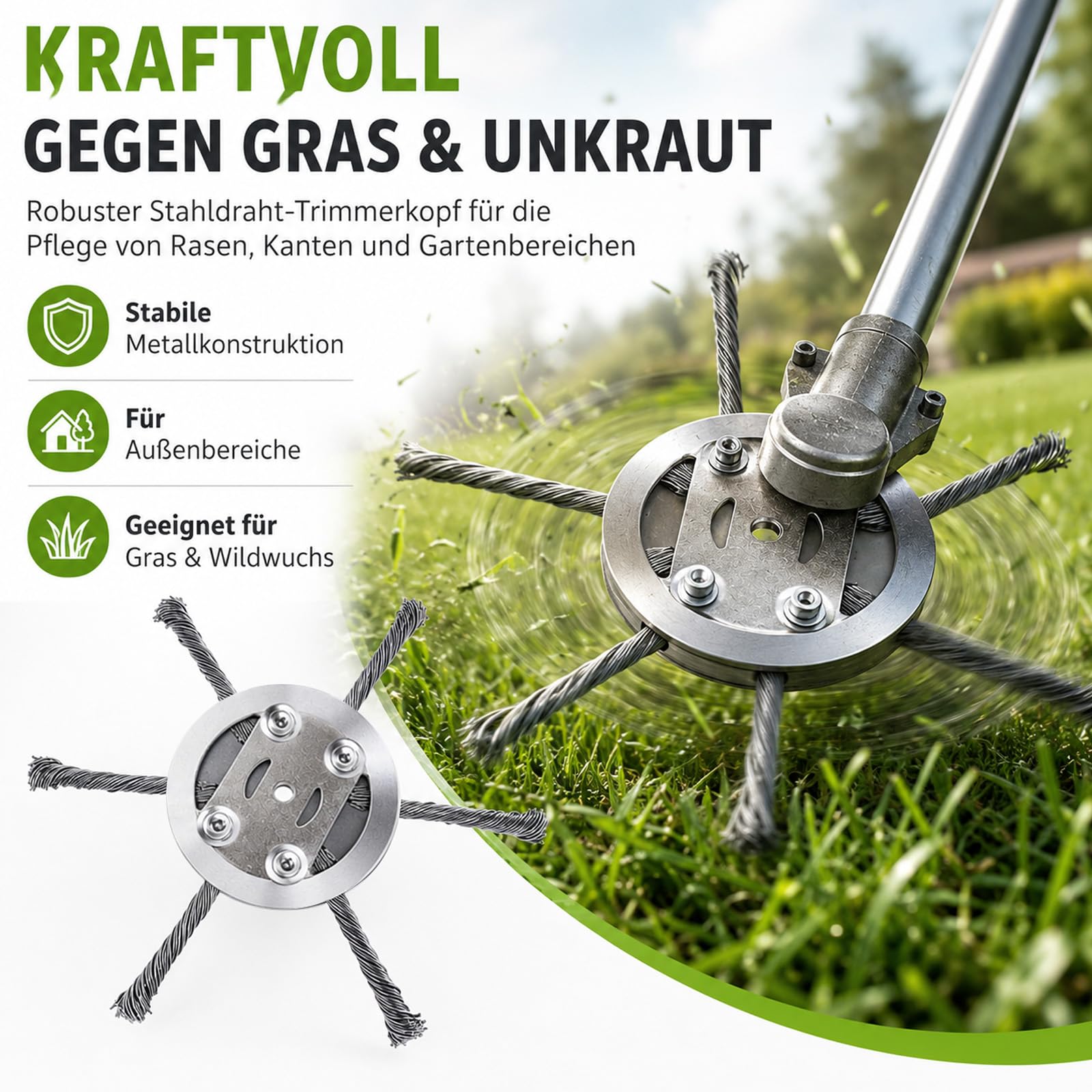Vultriox Rasentrimmer, Freischneider-Unkrautbürste, 150 mm Wildkrautbürste Mit DREI Bürstenköpfen Und Sechs Bürstenköpfen, Inklusive Montagewerkzeug (6 Köpfe)
