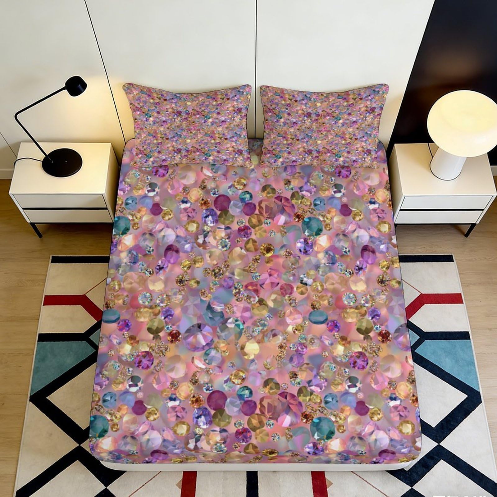 Jqzkxnhpbr Style-5 3D Printed Floral Mosaic Fitted Sheet Microfiber Vibrant Abstract Mattress Cover Bedroom Decor Anti-Slip Washable 90X200x25cm