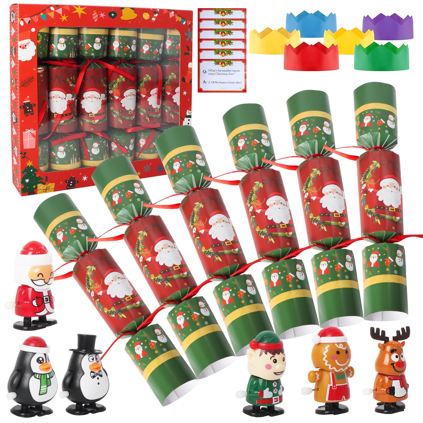 Zhwidnerso 6 Pack Christmas Crackers Kids, Xmas Crackers with Walking Clockwork Toys, Christmas Cracker for Xmas Party Favors, Kids Novelty Gifts, Dinning Table Decoration