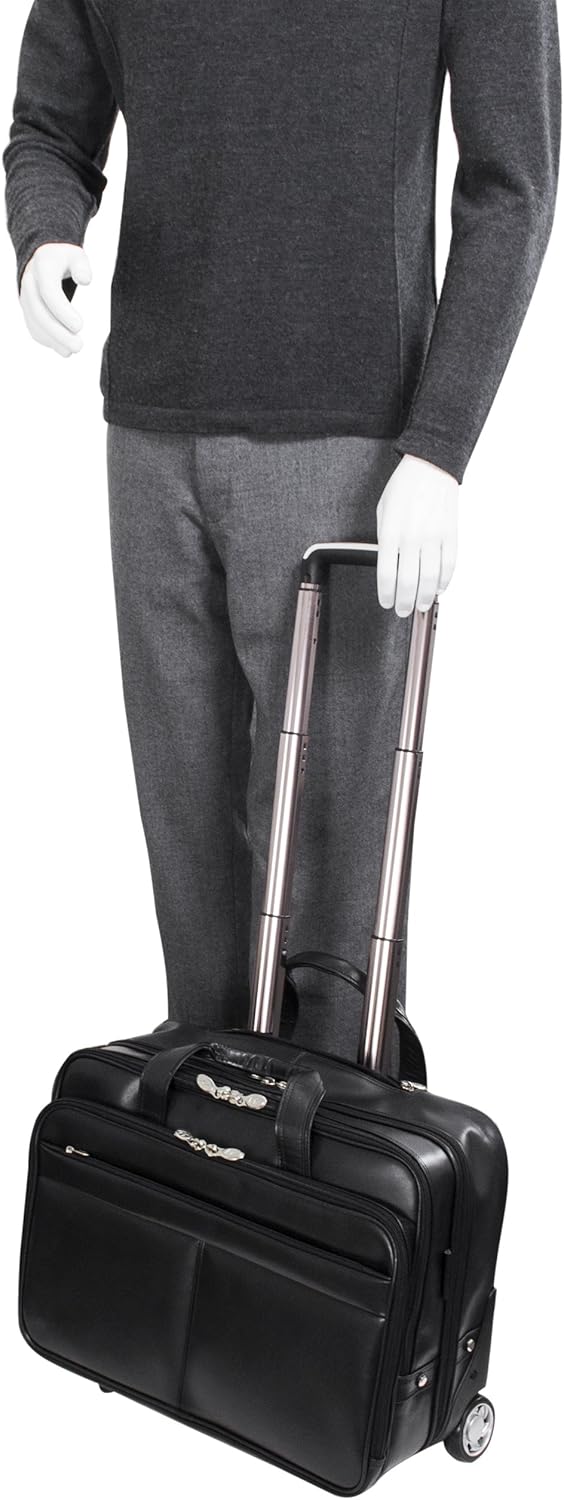 McKlein, L Series, Bowery, Top Grain Cowhide Leather, 15" Leather Wheeled Laptop Briefcase, Black (87855)