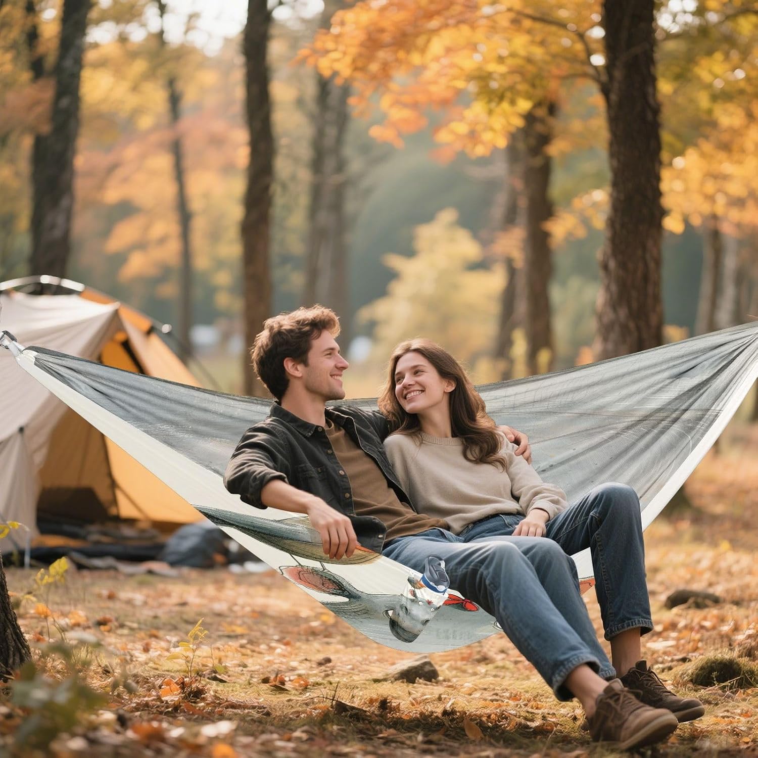 ALAZA Hippo Hippopotamus Bird Camping Hammocks Single or 2 Person 500 lbs Portable Parachute Travel Hammock w/Tree Straps for Hiking Backpacking Indoor Outdoor