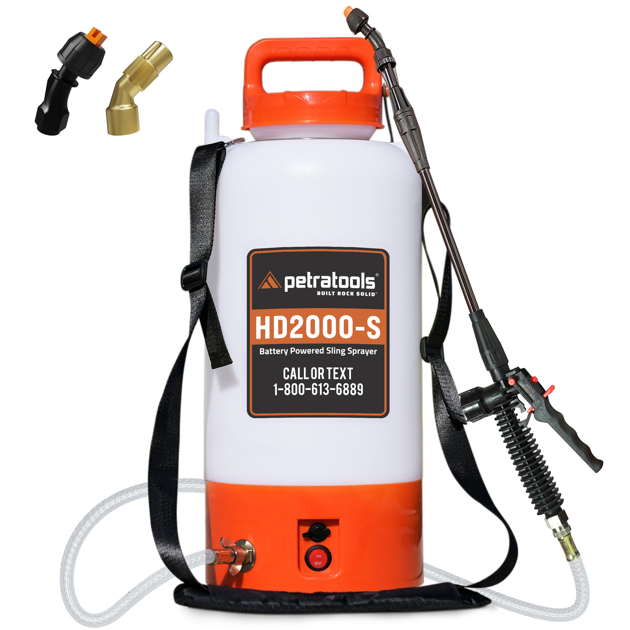 PetraTools Battery Powered Sprayer 2 Gallon - HD2000-S - Heavy Duty Electric Sprayer for Lawn and Garden Weed/Pest Control, Watering - with Battery, Charger & 2 Nozzles (2 Gallon)